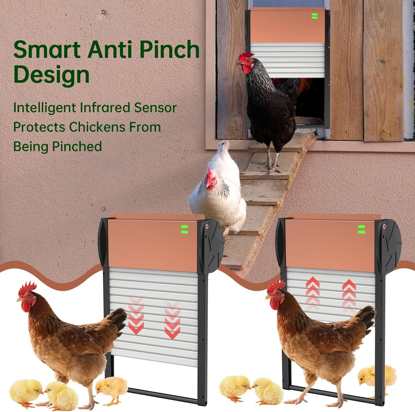 Automatic Chicken Coop Door Solar/Battery Powered with APP Control, Programmable Timer, Light Sensor