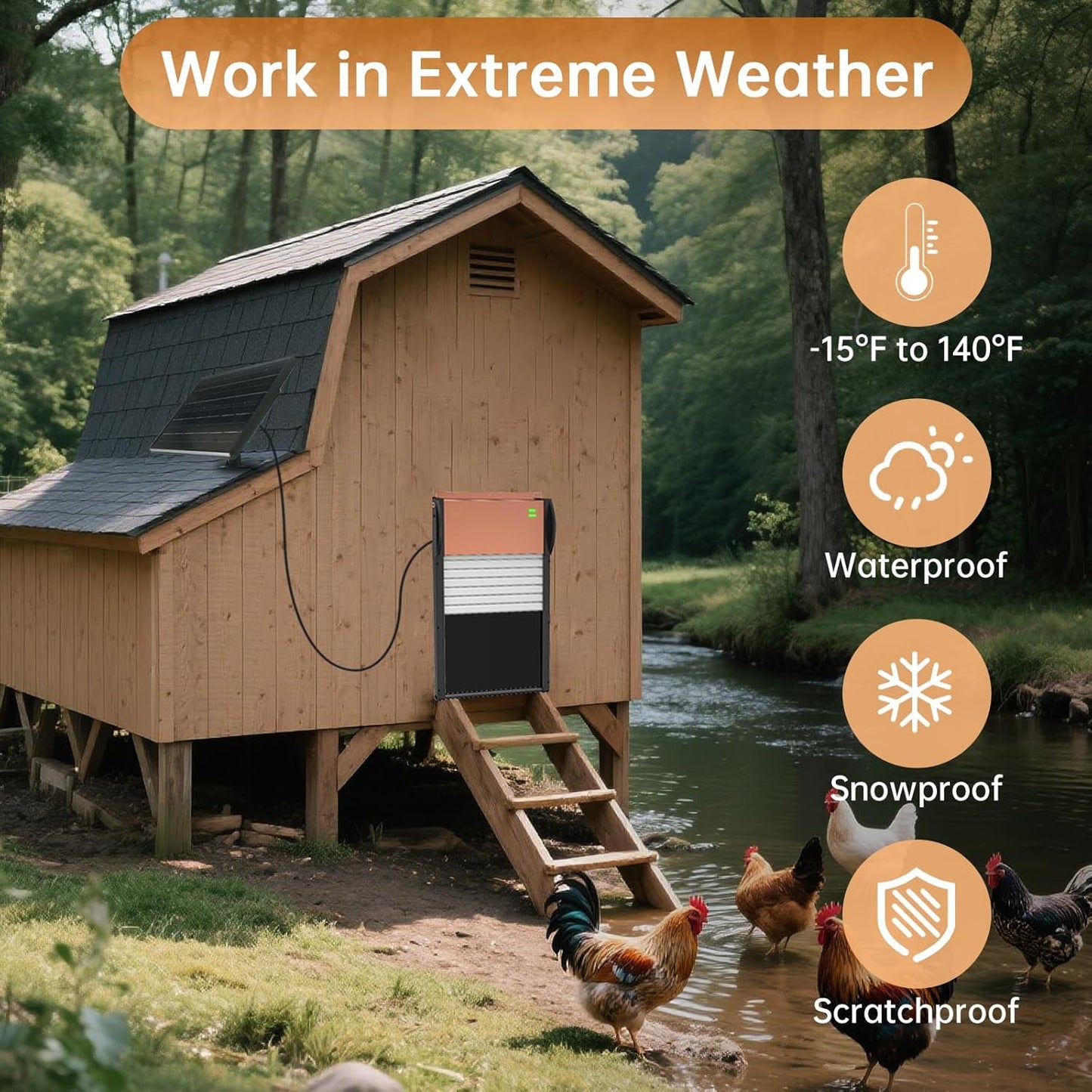 Automatic Chicken Coop Door Solar/Battery Powered with APP Control, Programmable Timer, Light Sensor