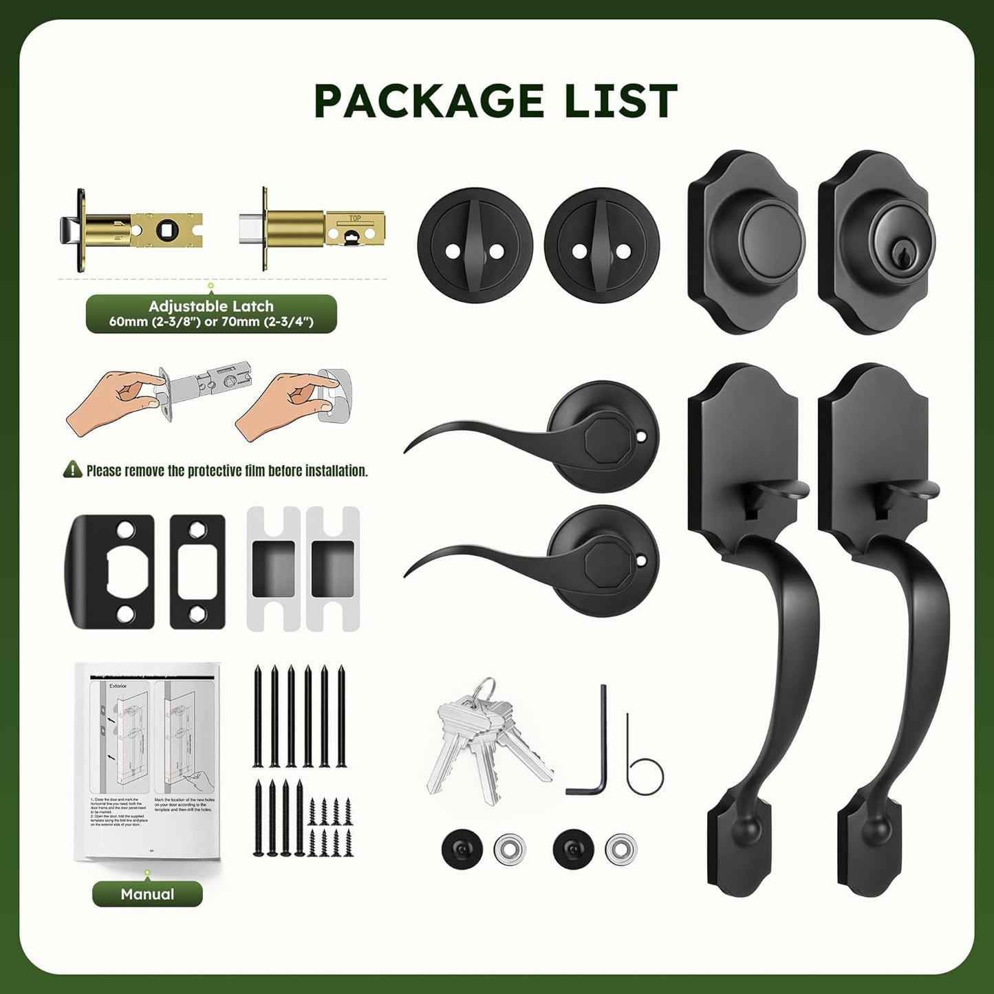 Double Door Handle Set for Front Door, Classic Double Front Door Lock Set with Dummy, Reversible Handle Lever