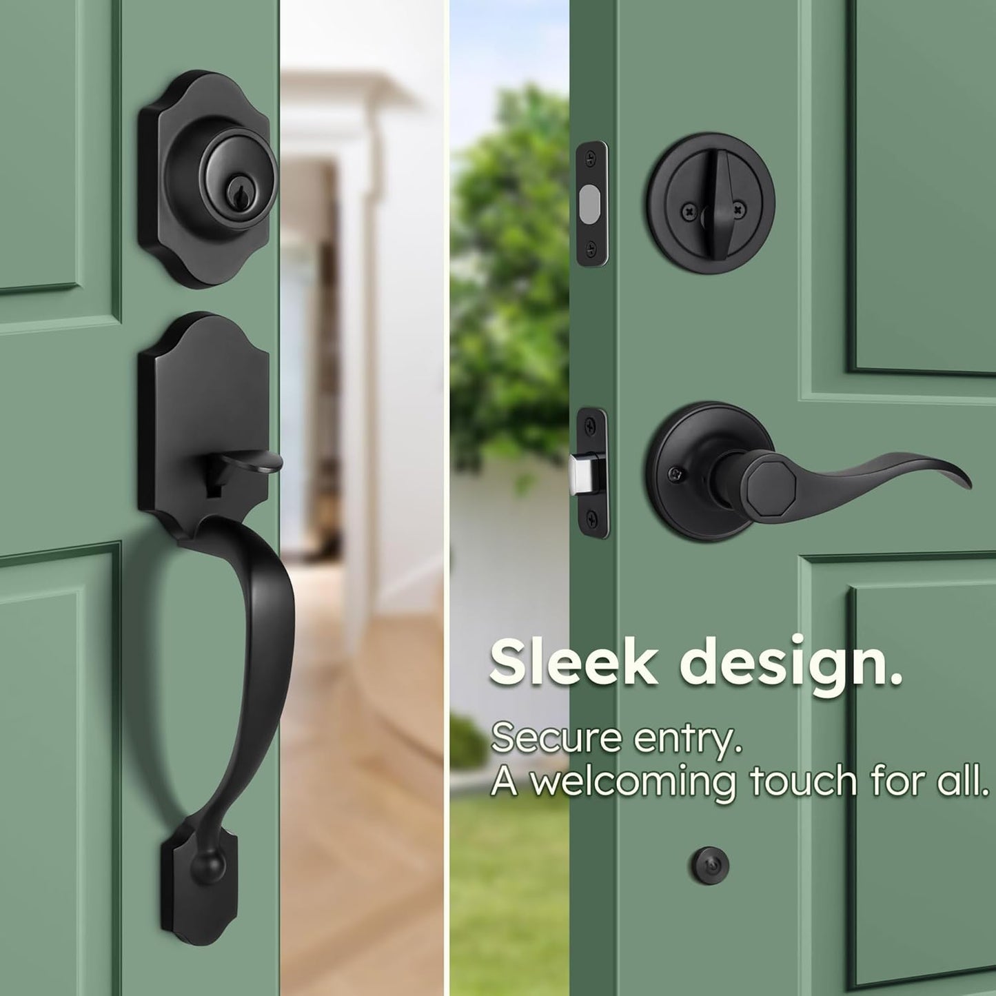 Double Door Handle Set for Front Door, Classic Double Front Door Lock Set with Dummy, Reversible Handle Lever