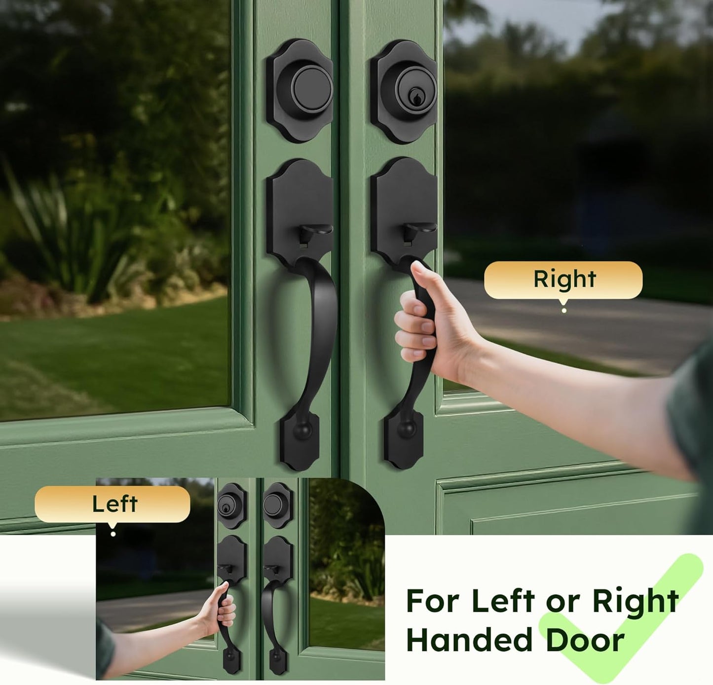 Double Door Handle Set for Front Door, Classic Double Front Door Lock Set with Dummy, Reversible Handle Lever