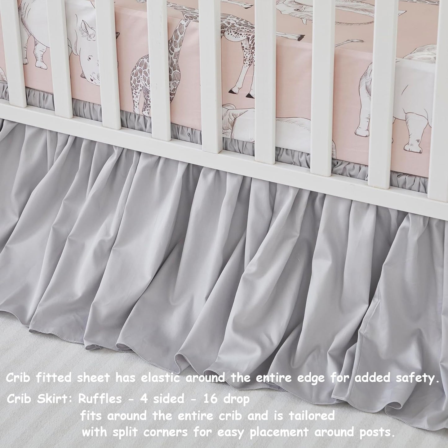 Crib Bedding Set for Girls or Boys, Jungle Safari Animals Pattern, 100% Percale Cotton, 3 Pieces Baby Crib Bedding
