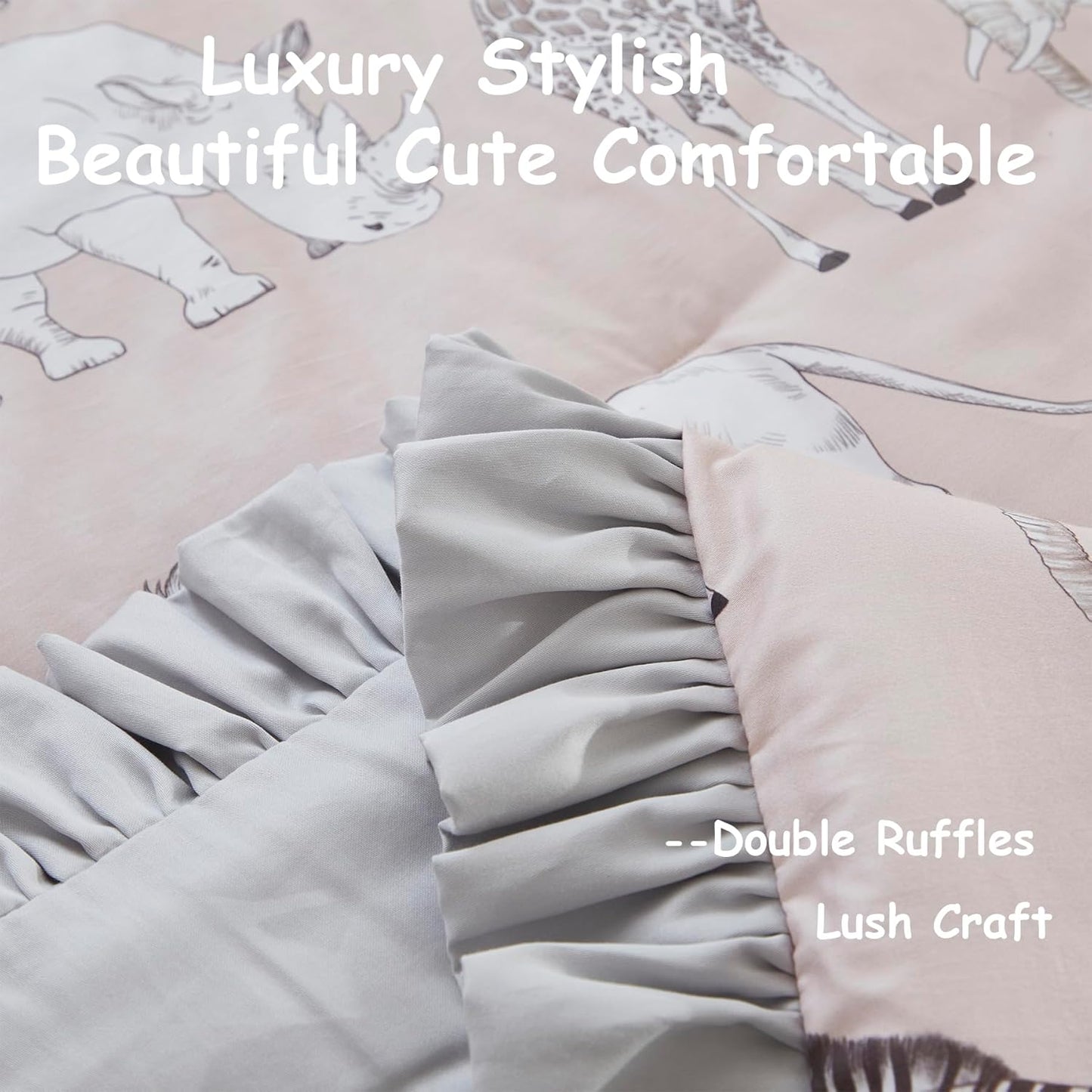 Crib Bedding Set for Girls or Boys, Jungle Safari Animals Pattern, 100% Percale Cotton, 3 Pieces Baby Crib Bedding