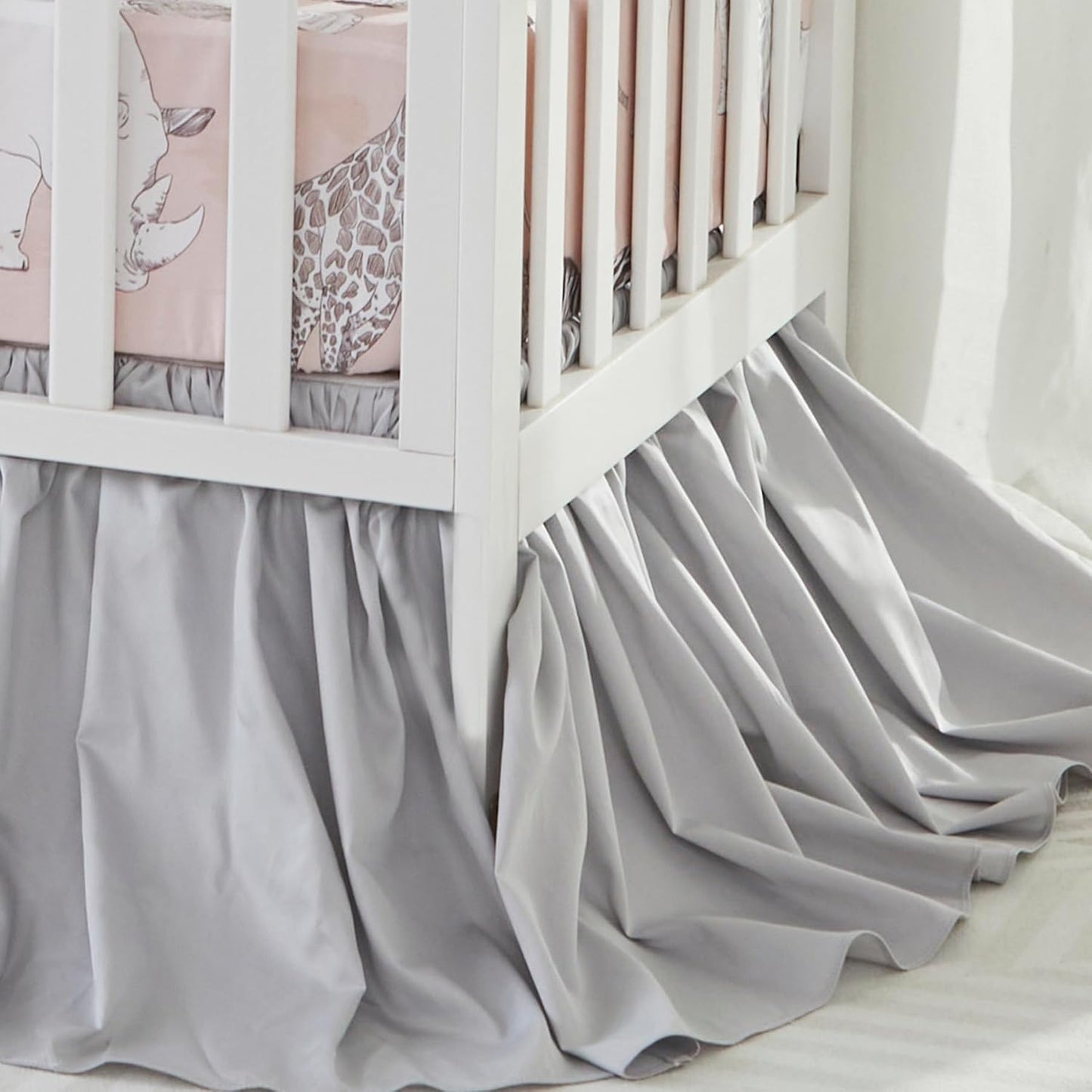 Crib Bedding Set for Girls or Boys, Jungle Safari Animals Pattern, 100% Percale Cotton, 3 Pieces Baby Crib Bedding