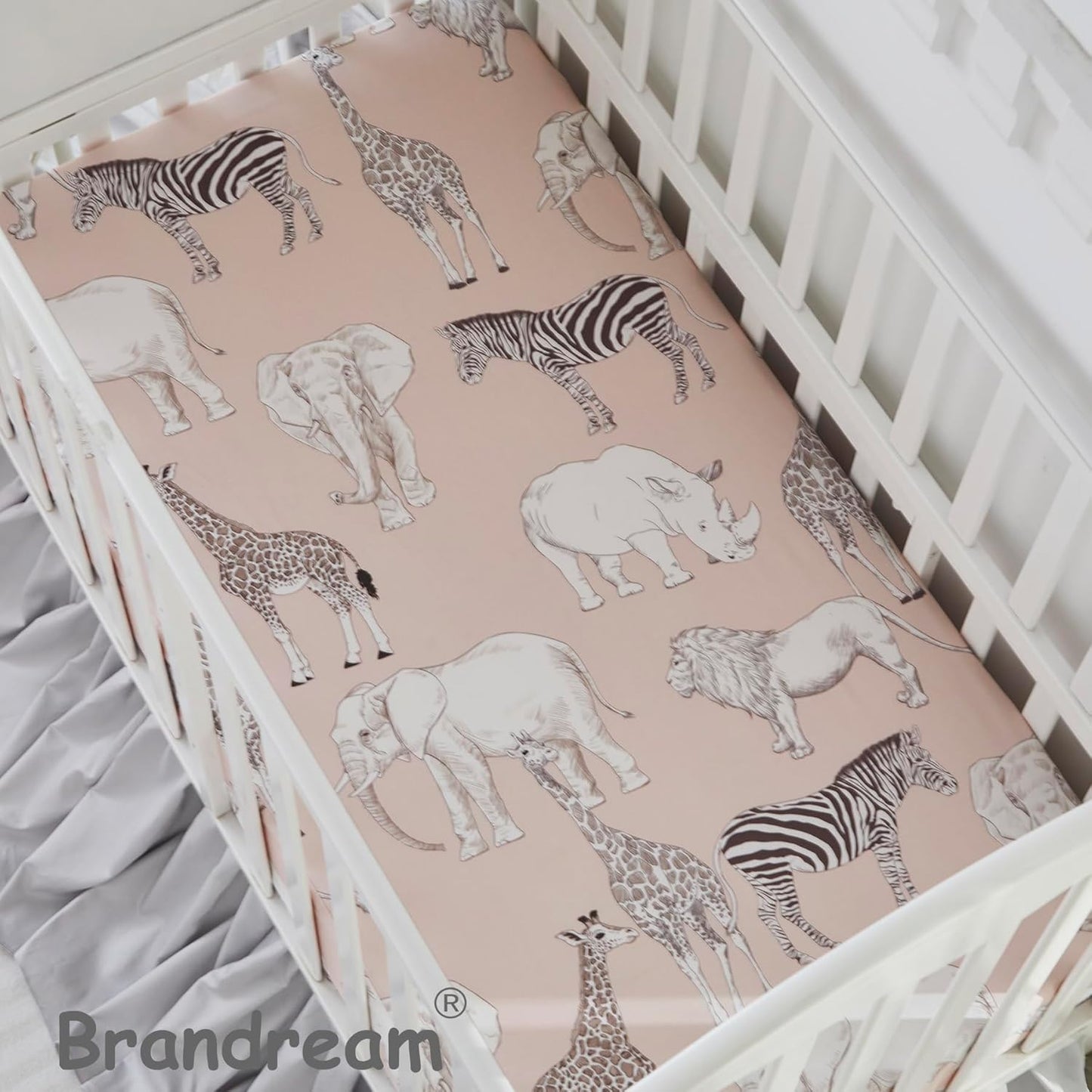 Crib Bedding Set for Girls or Boys, Jungle Safari Animals Pattern, 100% Percale Cotton, 3 Pieces Baby Crib Bedding