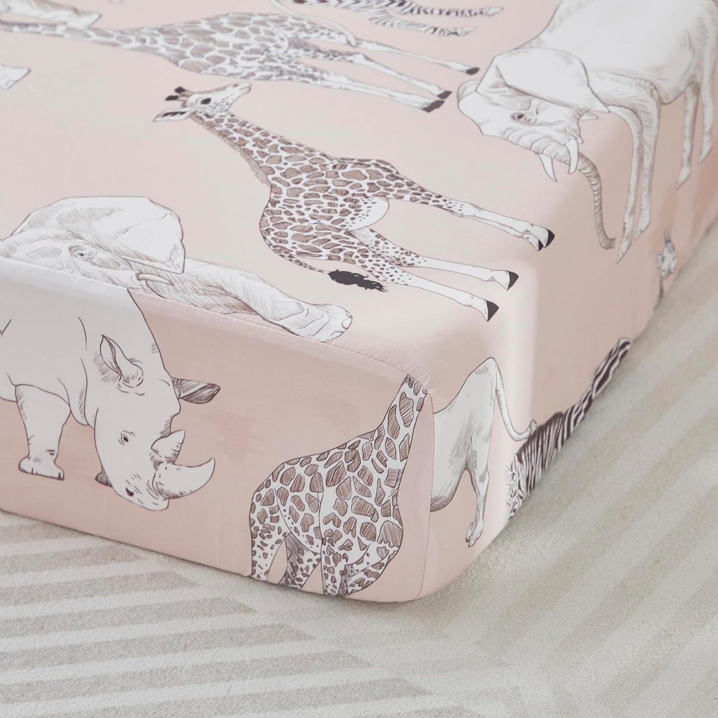 Crib Bedding Set for Girls or Boys, Jungle Safari Animals Pattern, 100% Percale Cotton, 3 Pieces Baby Crib Bedding