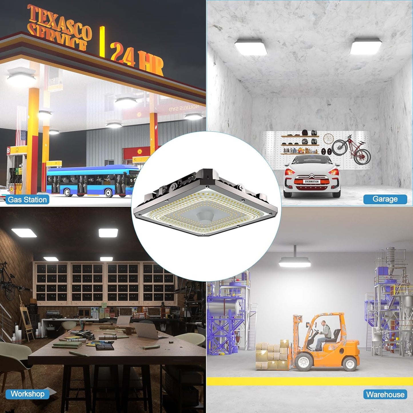 2-Pack 100W Garage Led Ceiling Lights, Large Coverage 15000LM Canopy Lights, Indoor/Outdoor LED