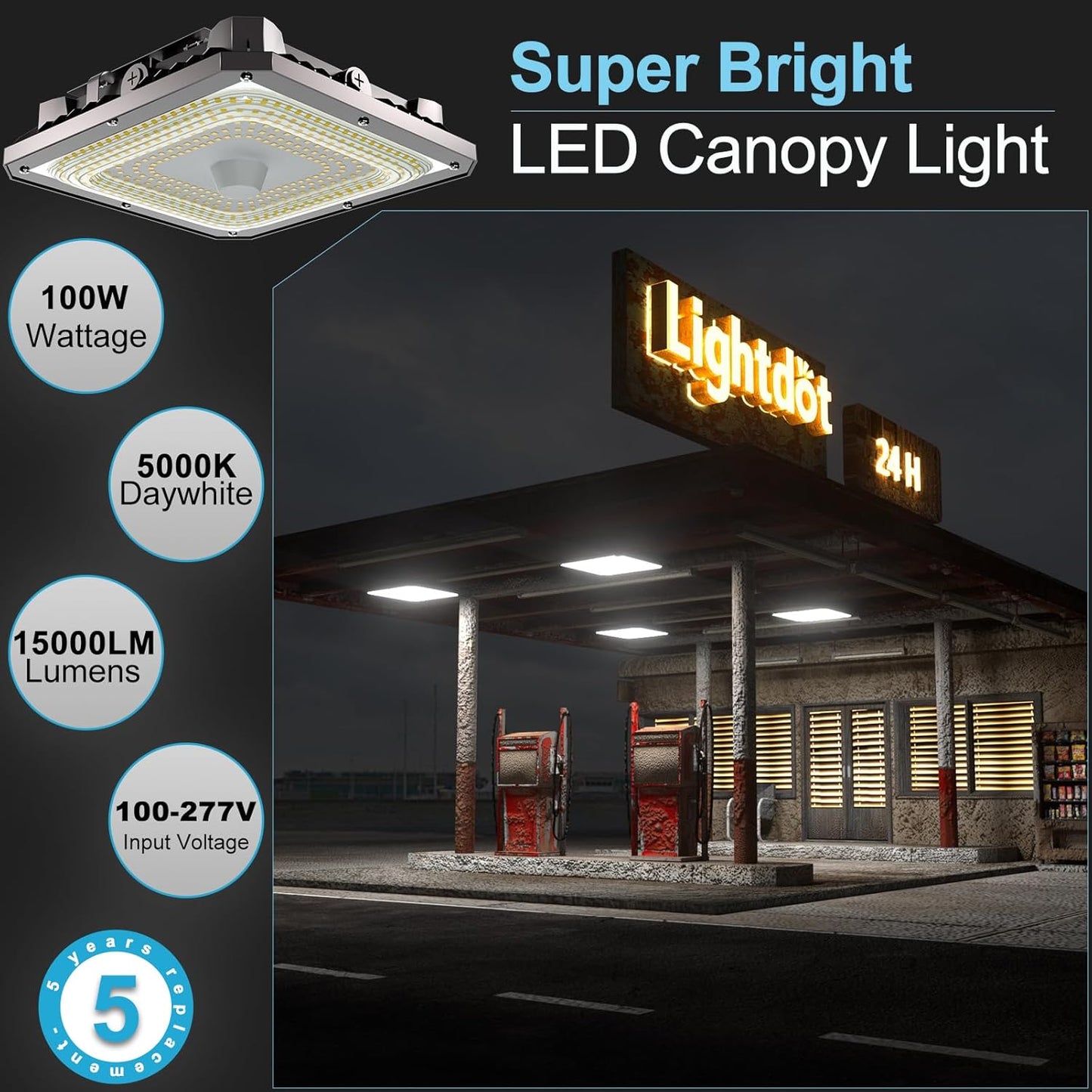 2-Pack 100W Garage Led Ceiling Lights, Large Coverage 15000LM Canopy Lights, Indoor/Outdoor LED