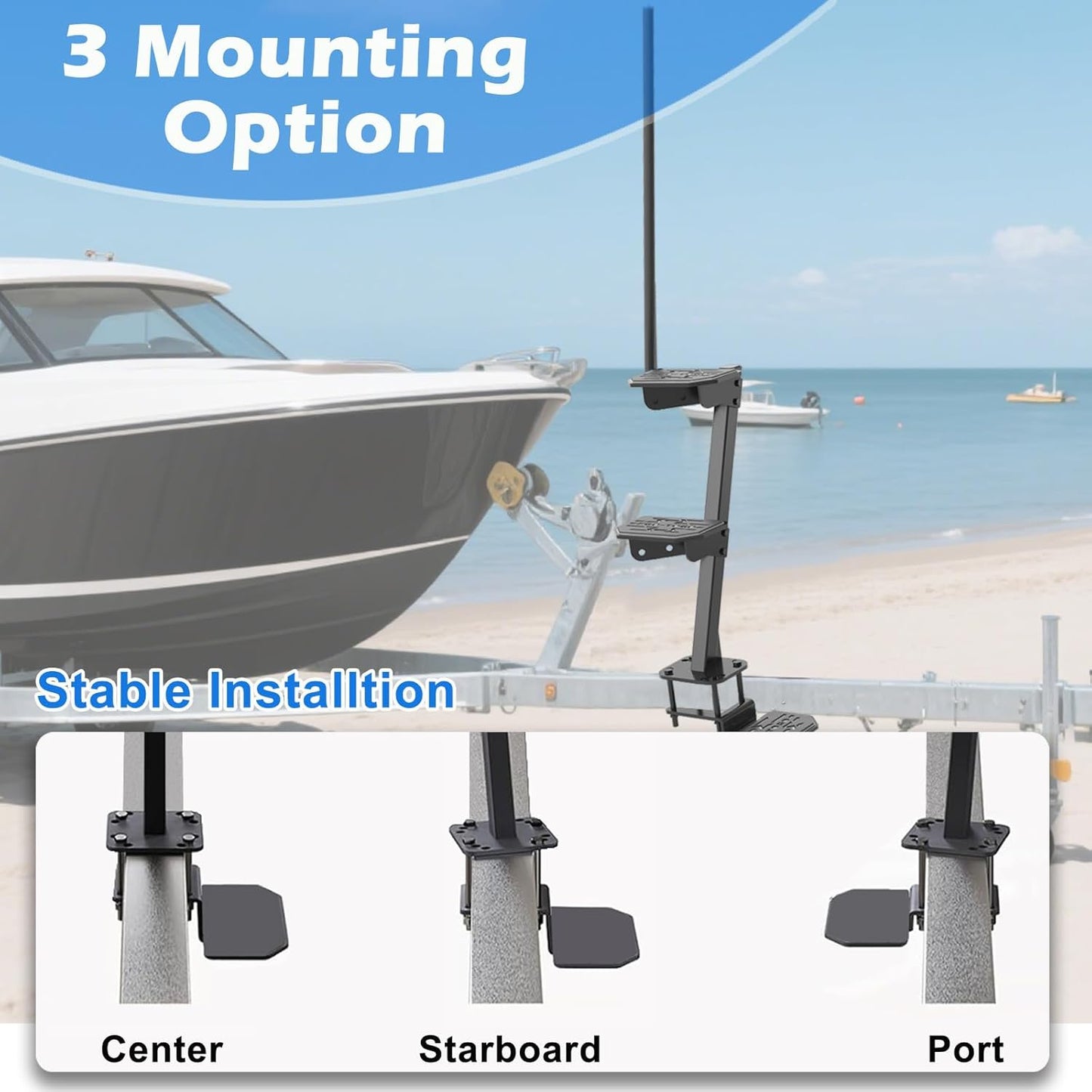 Heavy Duty Boat Trailer Steps with Handle,3-Step Boat Ladder for Deep V Boat Trailer Tongue Steps, 450Lbs Cap