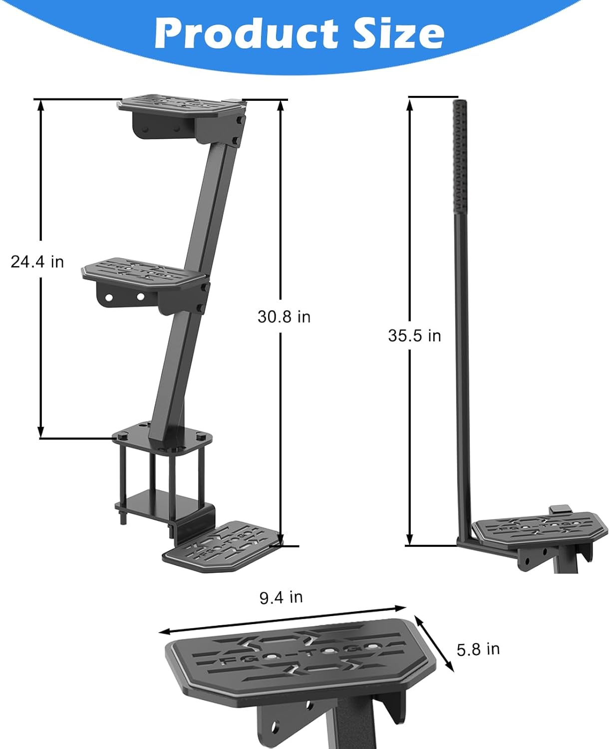 Heavy Duty Boat Trailer Steps with Handle,3-Step Boat Ladder for Deep V Boat Trailer Tongue Steps, 450Lbs Cap
