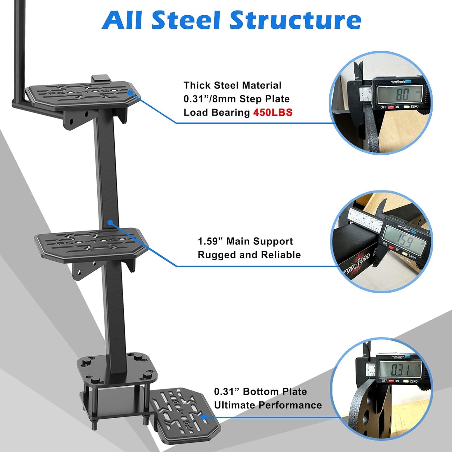 Heavy Duty Boat Trailer Steps with Handle,3-Step Boat Ladder for Deep V Boat Trailer Tongue Steps, 450Lbs Cap