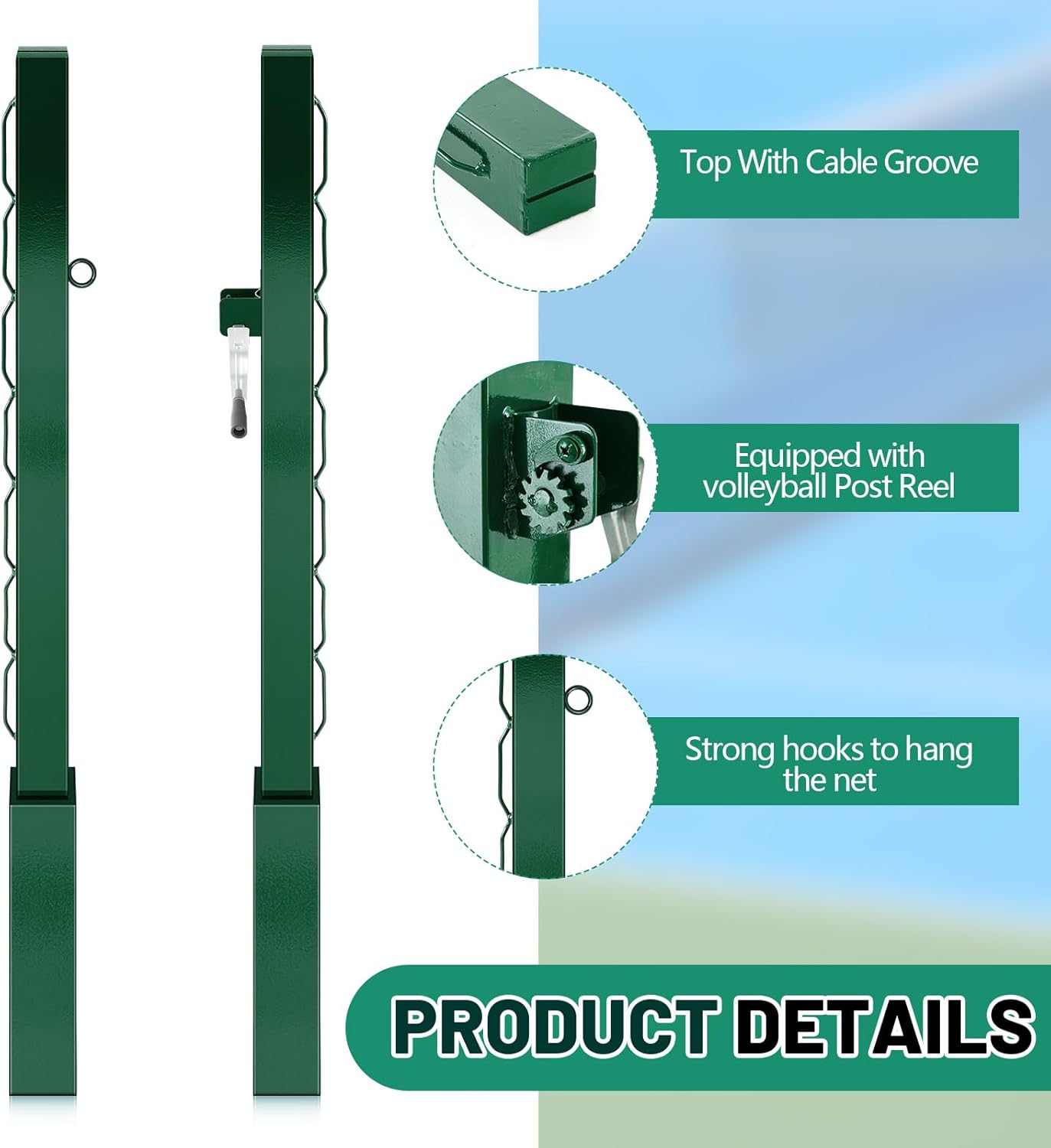 Square Tennis Posts with Ground Sleeves Outdoor Heavy Duty Court Permanent Playground Kit