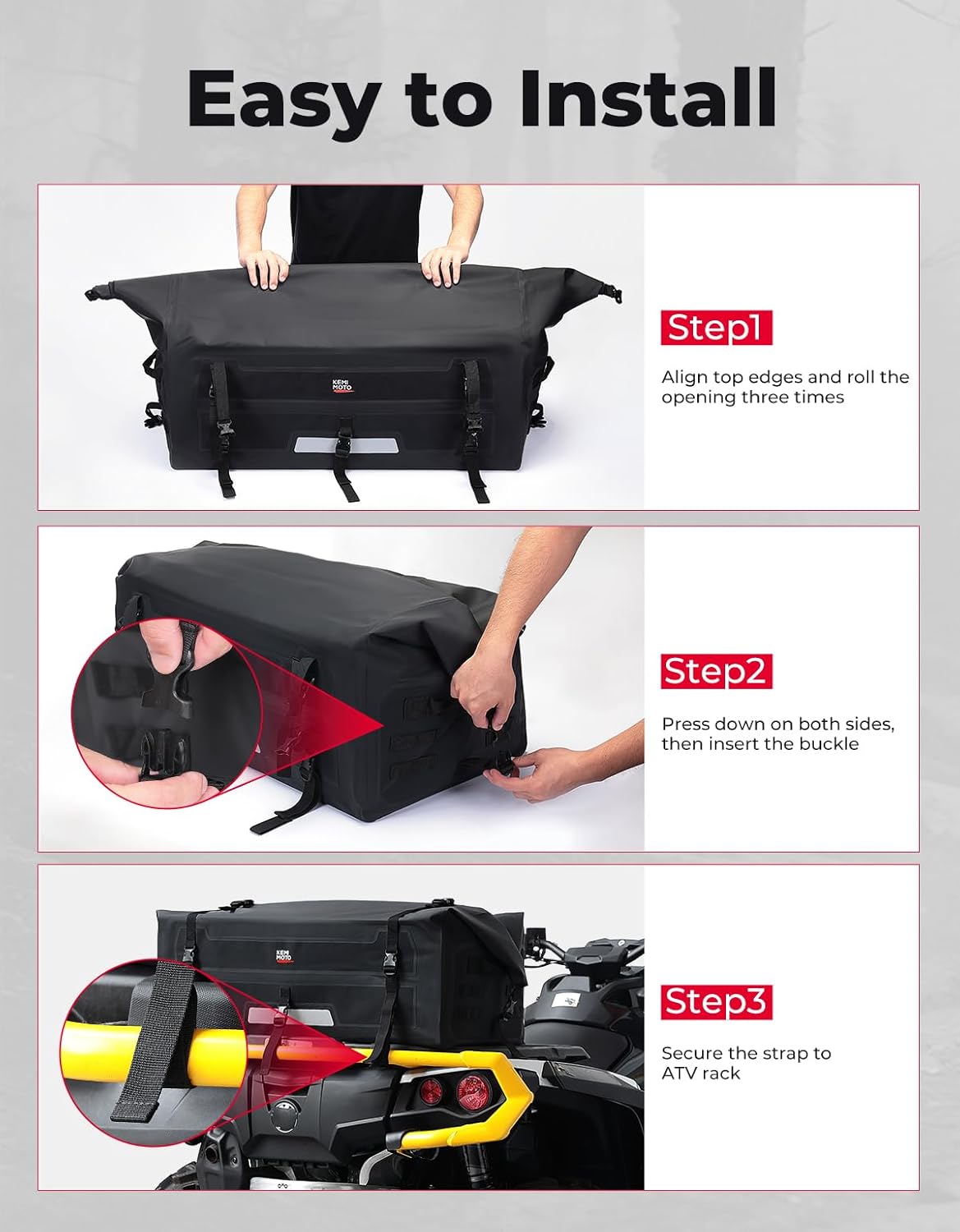 Waterproof ATV Dry Bag, 70L PVC ATV Storage Bag, 4 Wheeler Duffel Bag with Roll Top Closure