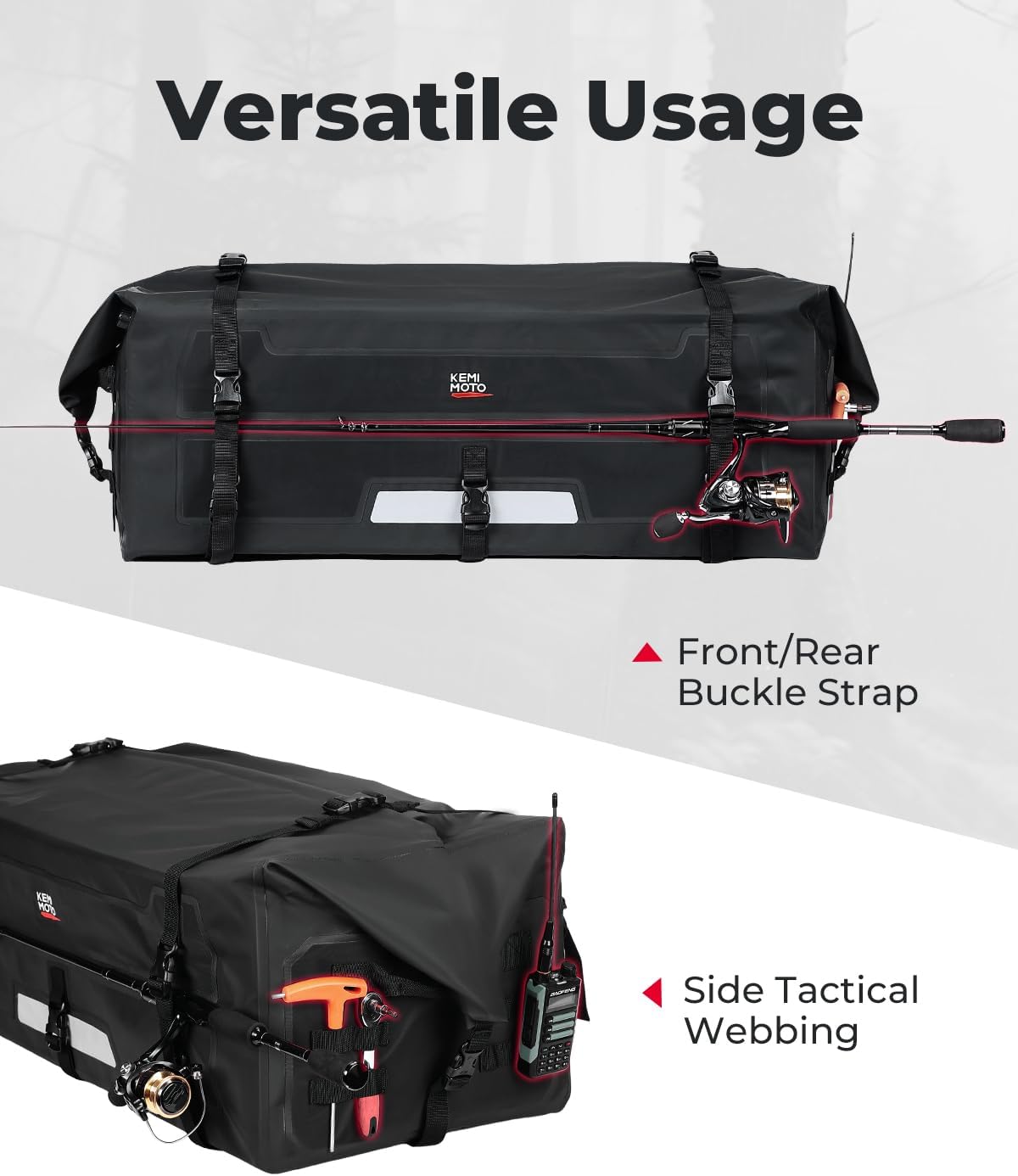 Waterproof ATV Dry Bag, 70L PVC ATV Storage Bag, 4 Wheeler Duffel Bag with Roll Top Closure