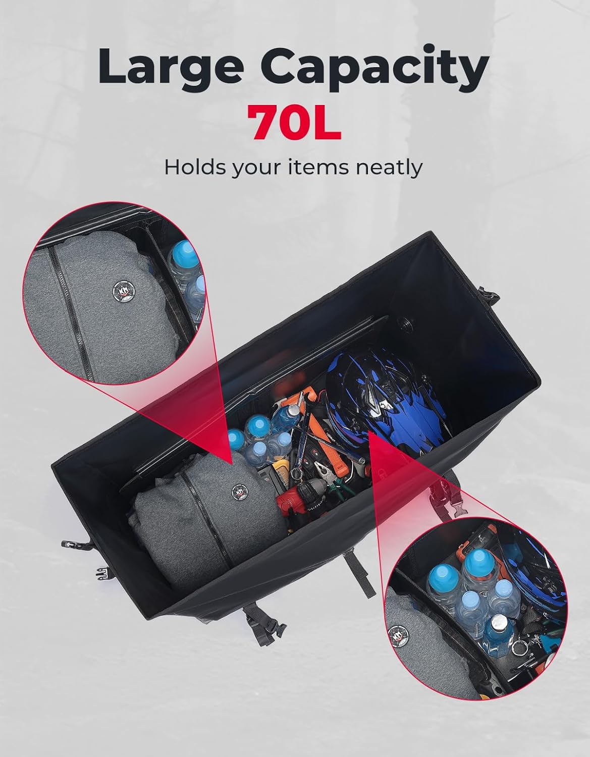 Waterproof ATV Dry Bag, 70L PVC ATV Storage Bag, 4 Wheeler Duffel Bag with Roll Top Closure