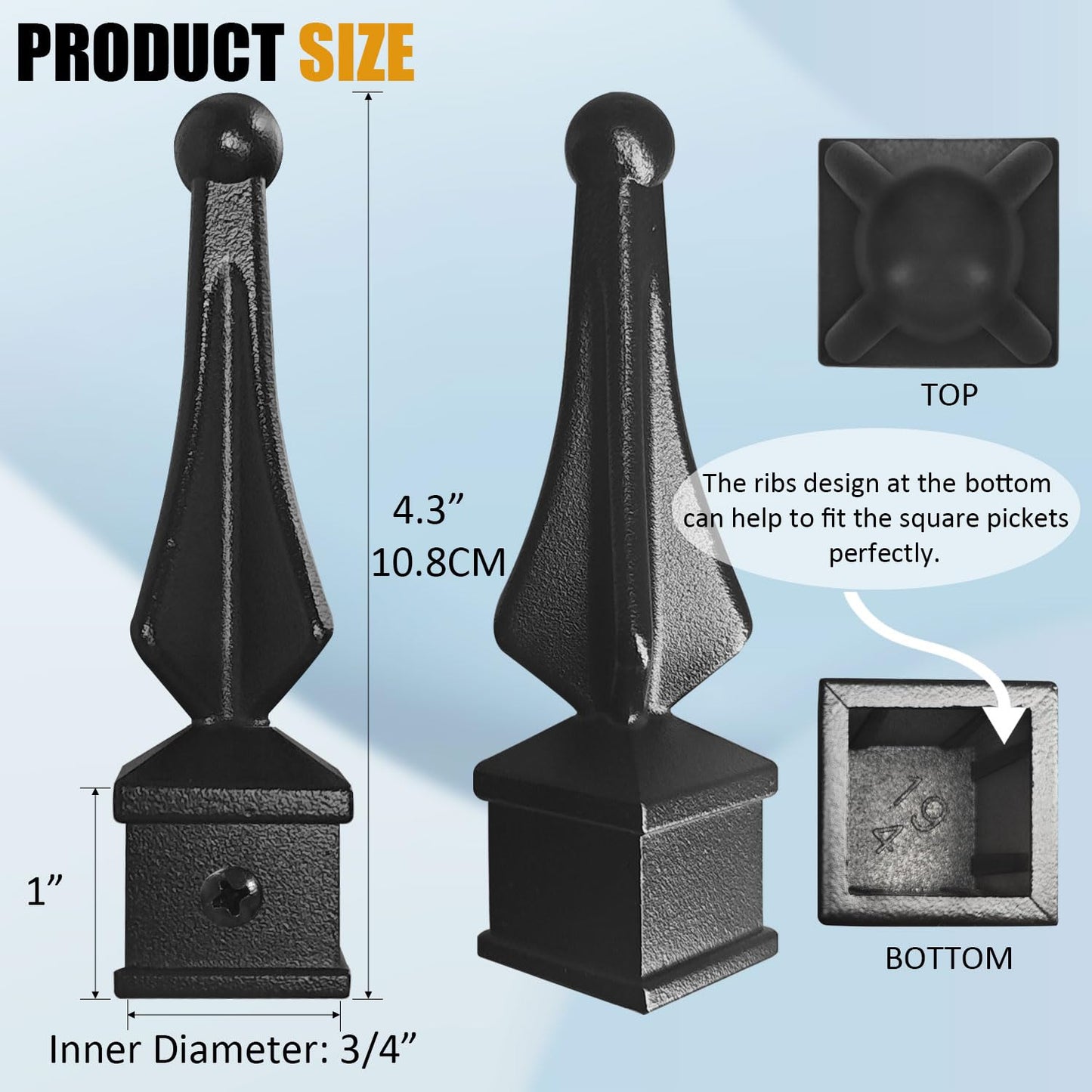 100 Pack Aluminum Imperial Fence Spear Finials, 3/4' Decorative Topper Caps for Wrought Iron Fence