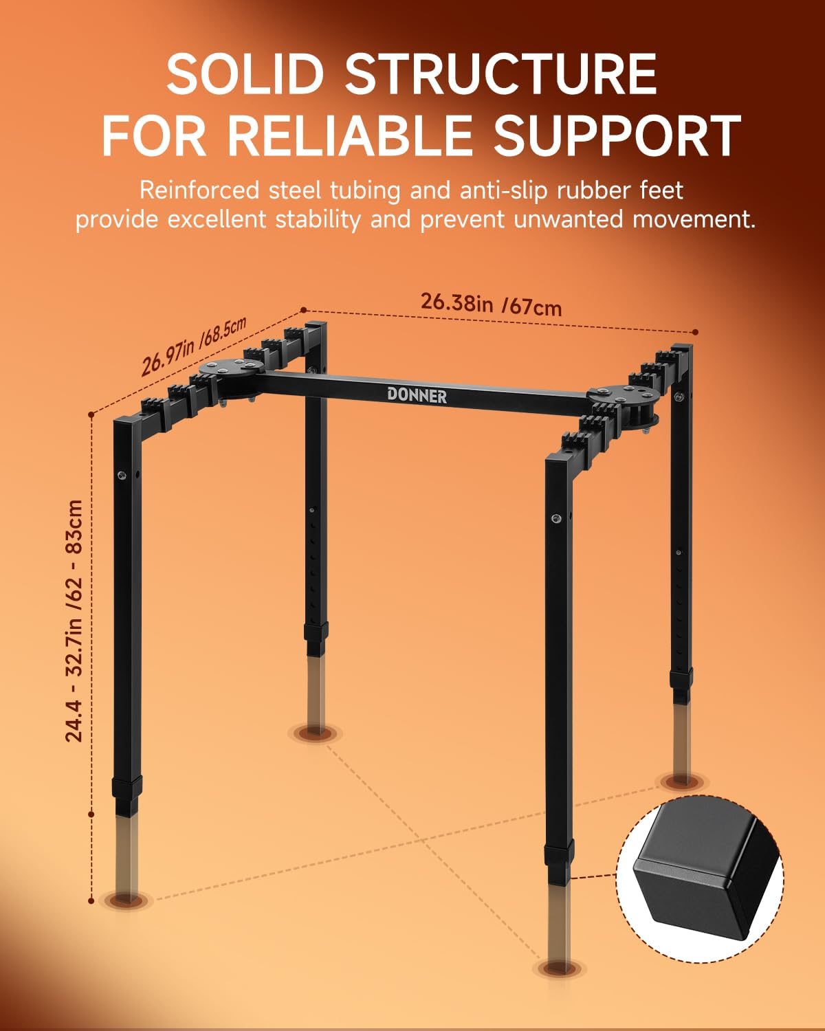 Collapsible Piano Keyboard Stand Adjustable for 54-88 Key Digital Pianos 180 Degree, Foldable Legs, 8-Level Height