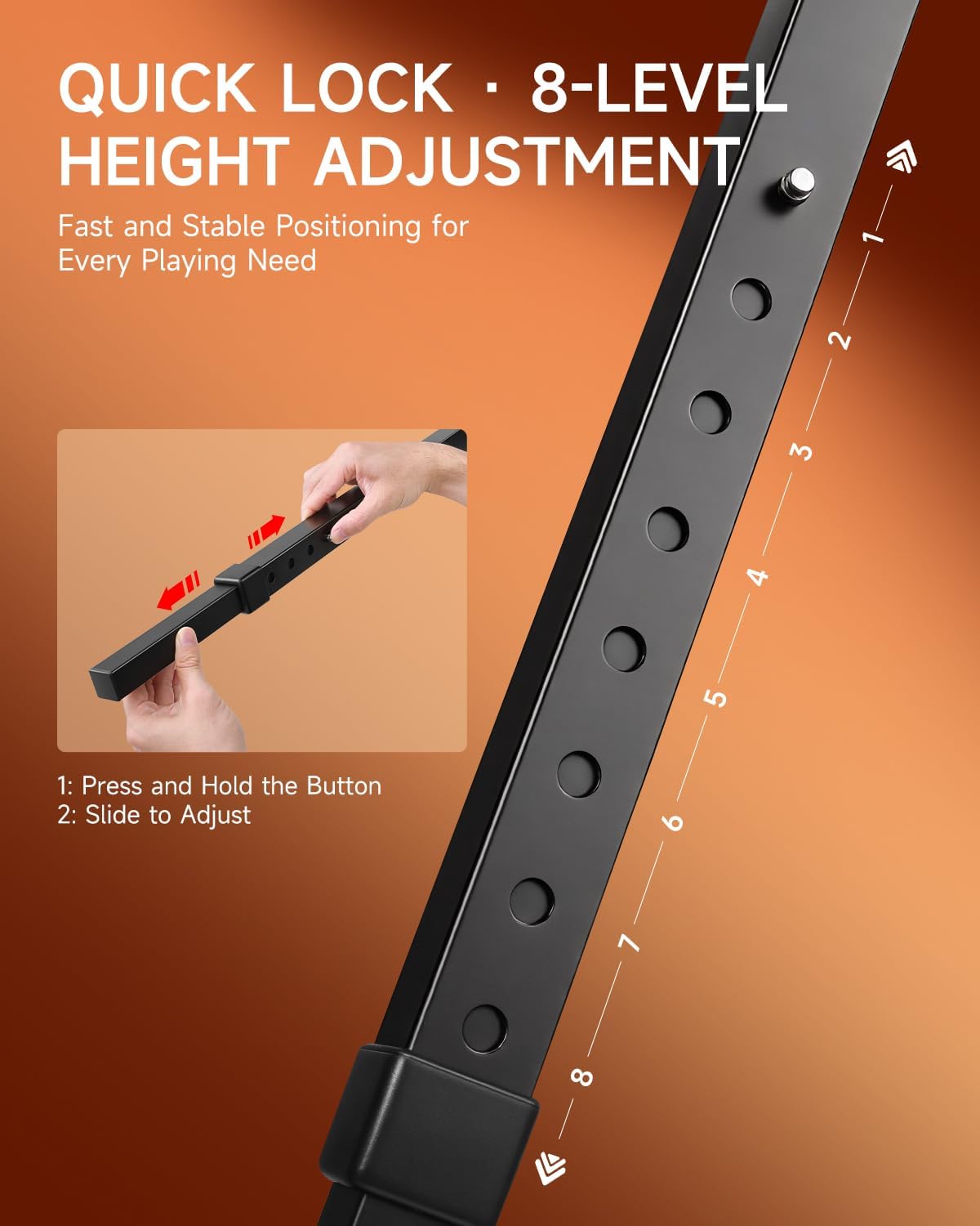 Collapsible Piano Keyboard Stand Adjustable for 54-88 Key Digital Pianos 180 Degree, Foldable Legs, 8-Level Height