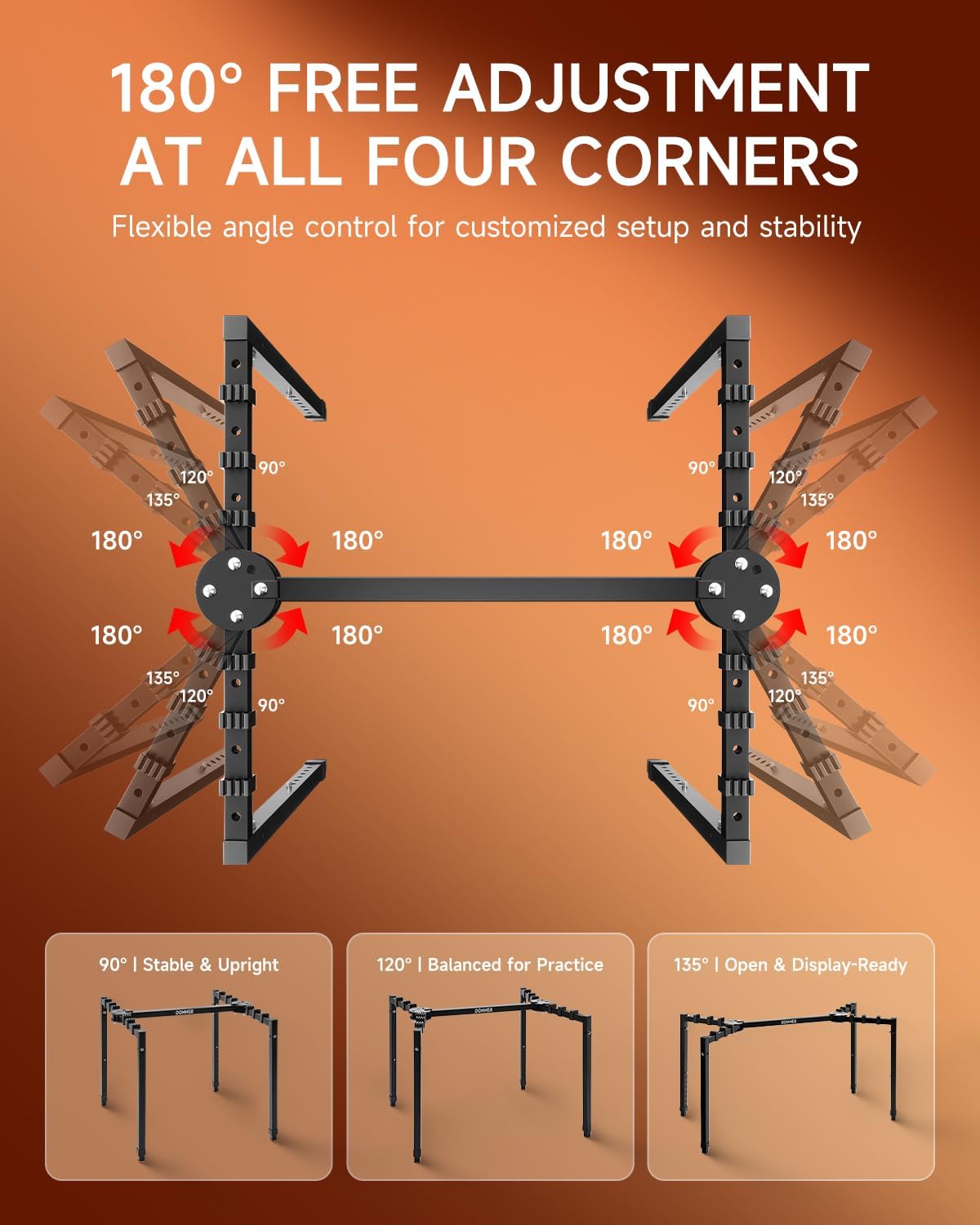 Collapsible Piano Keyboard Stand Adjustable for 54-88 Key Digital Pianos 180 Degree, Foldable Legs, 8-Level Height