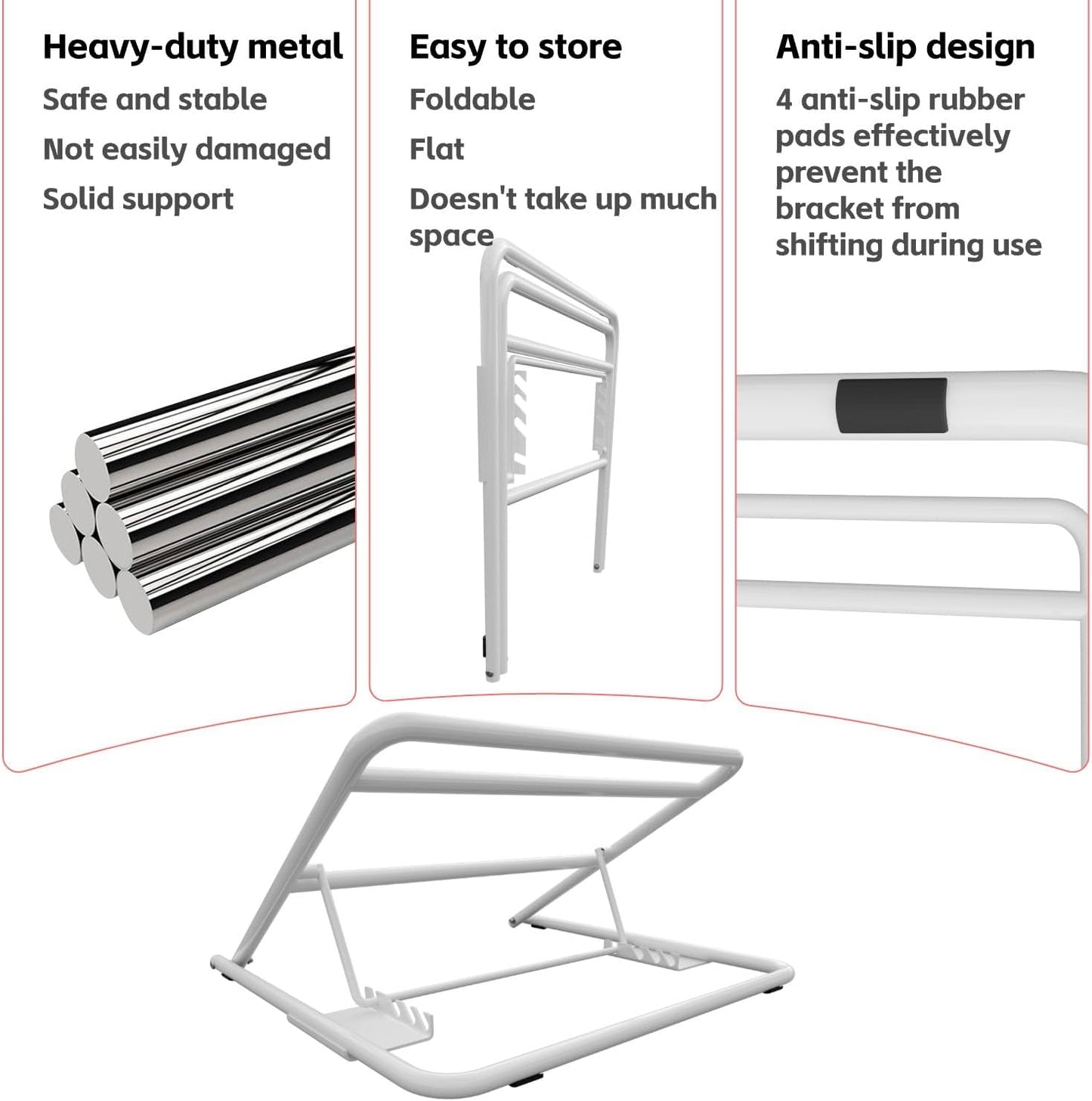 2-Pack Under Mattress Wedge Holds 200 Lbs, 4-Level Adjustable Bed Risers, Heavy-Duty Metal Frame Lifter
