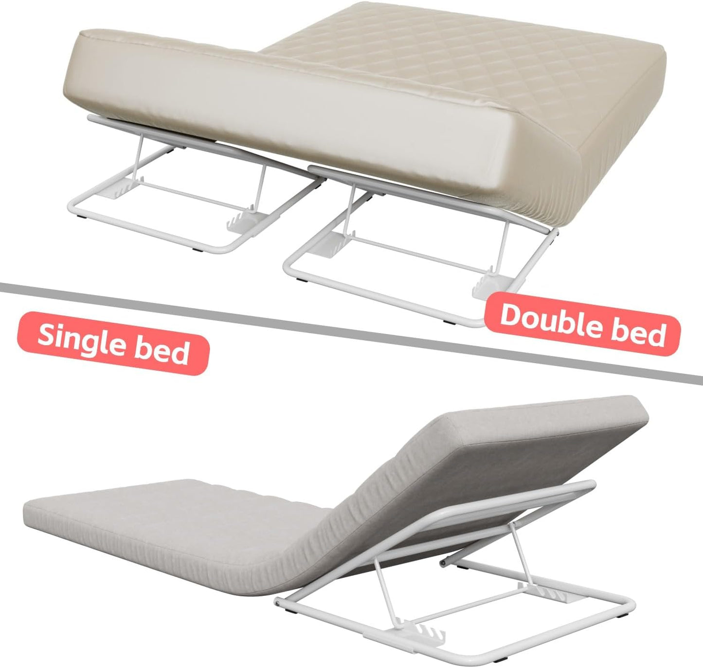 2-Pack Under Mattress Wedge Holds 200 Lbs, 4-Level Adjustable Bed Risers, Heavy-Duty Metal Frame Lifter