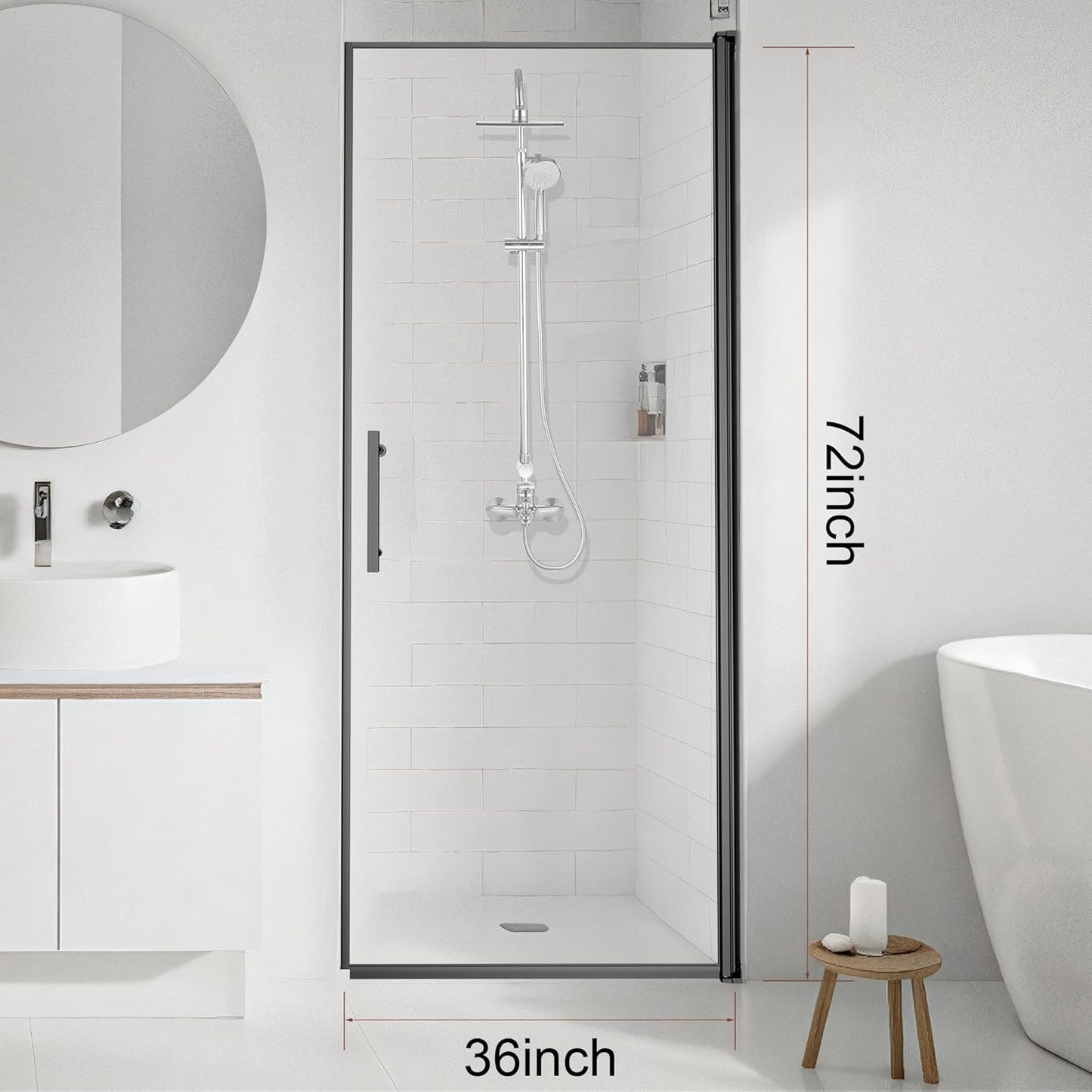 36-Inch Black Shower Door, 72'Height, 115° Opening (Left/Right), Magnetic Seal, Aluminum Frame