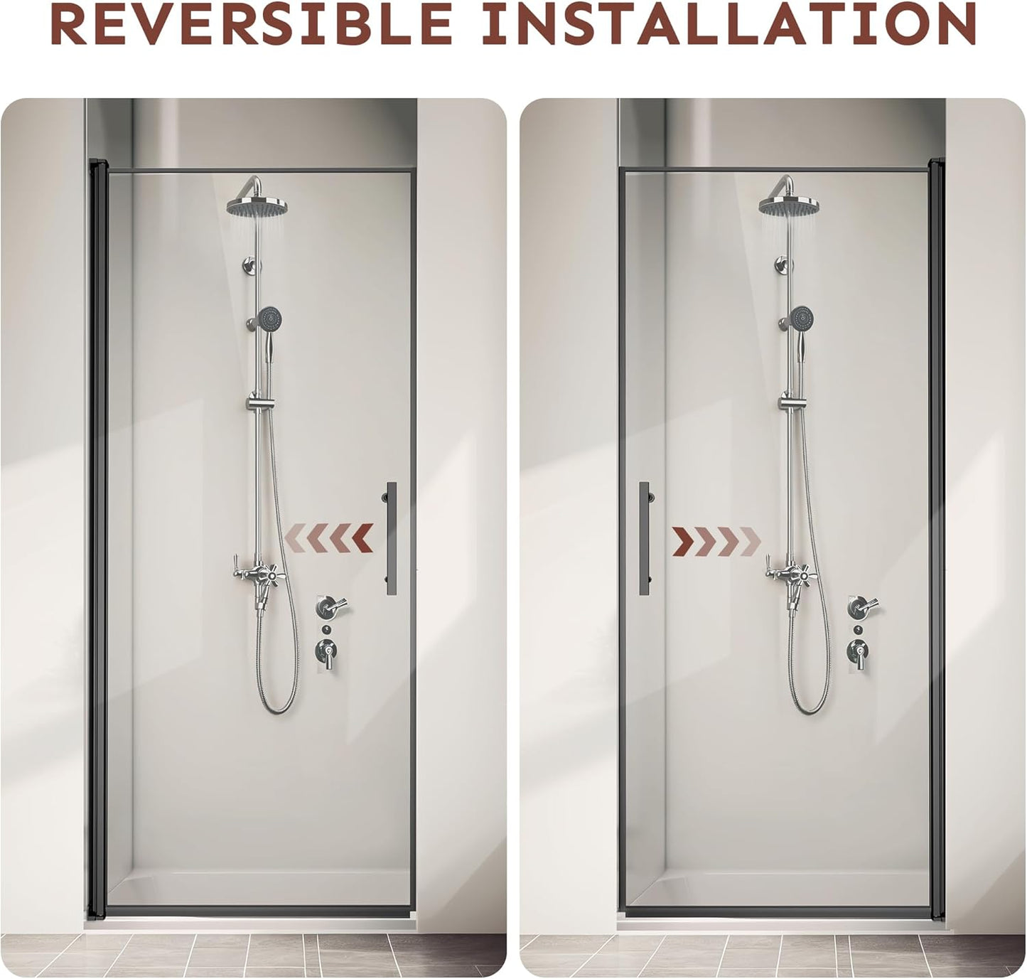 36-Inch Black Shower Door, 72'Height, 115° Opening (Left/Right), Magnetic Seal, Aluminum Frame
