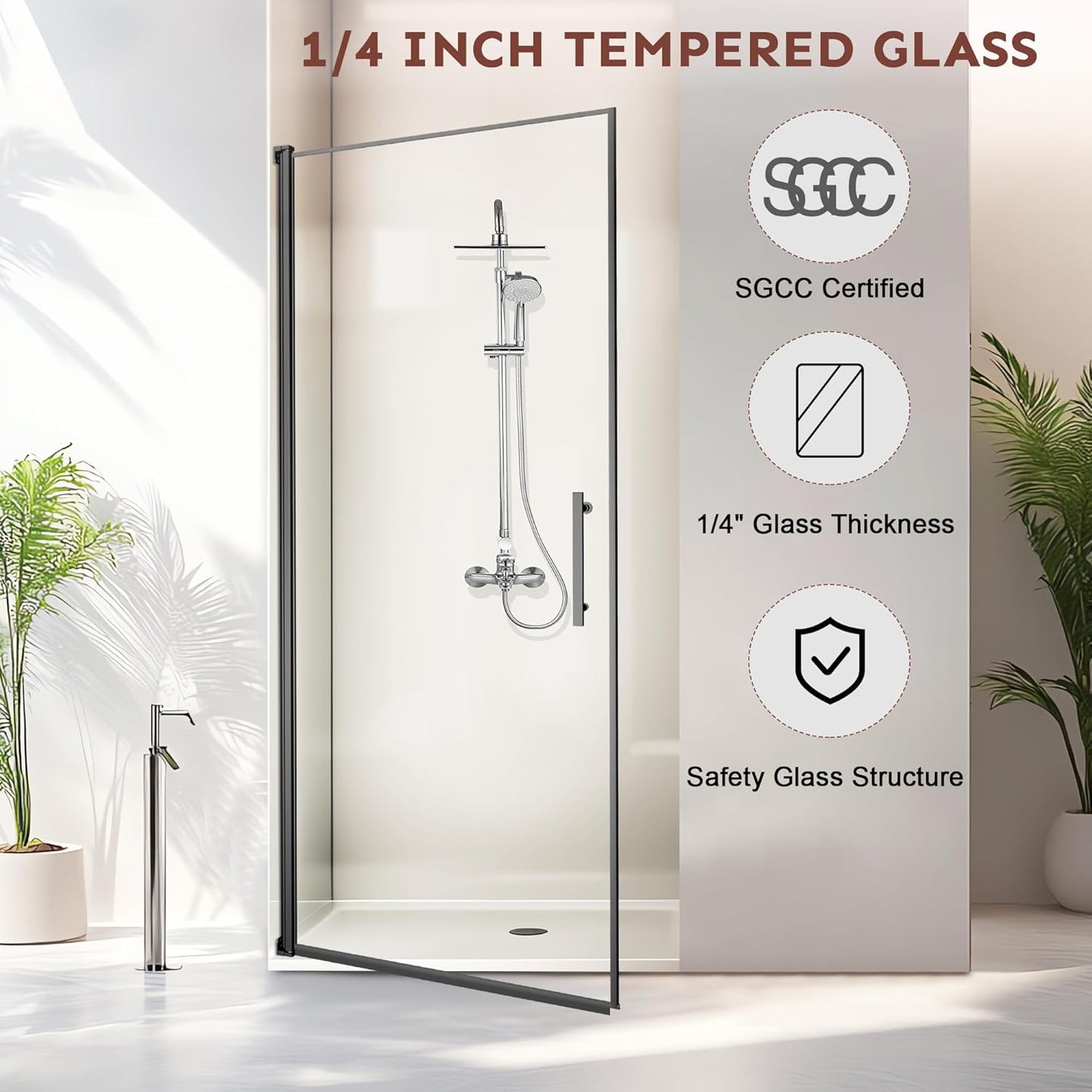 36-Inch Black Shower Door, 72'Height, 115° Opening (Left/Right), Magnetic Seal, Aluminum Frame