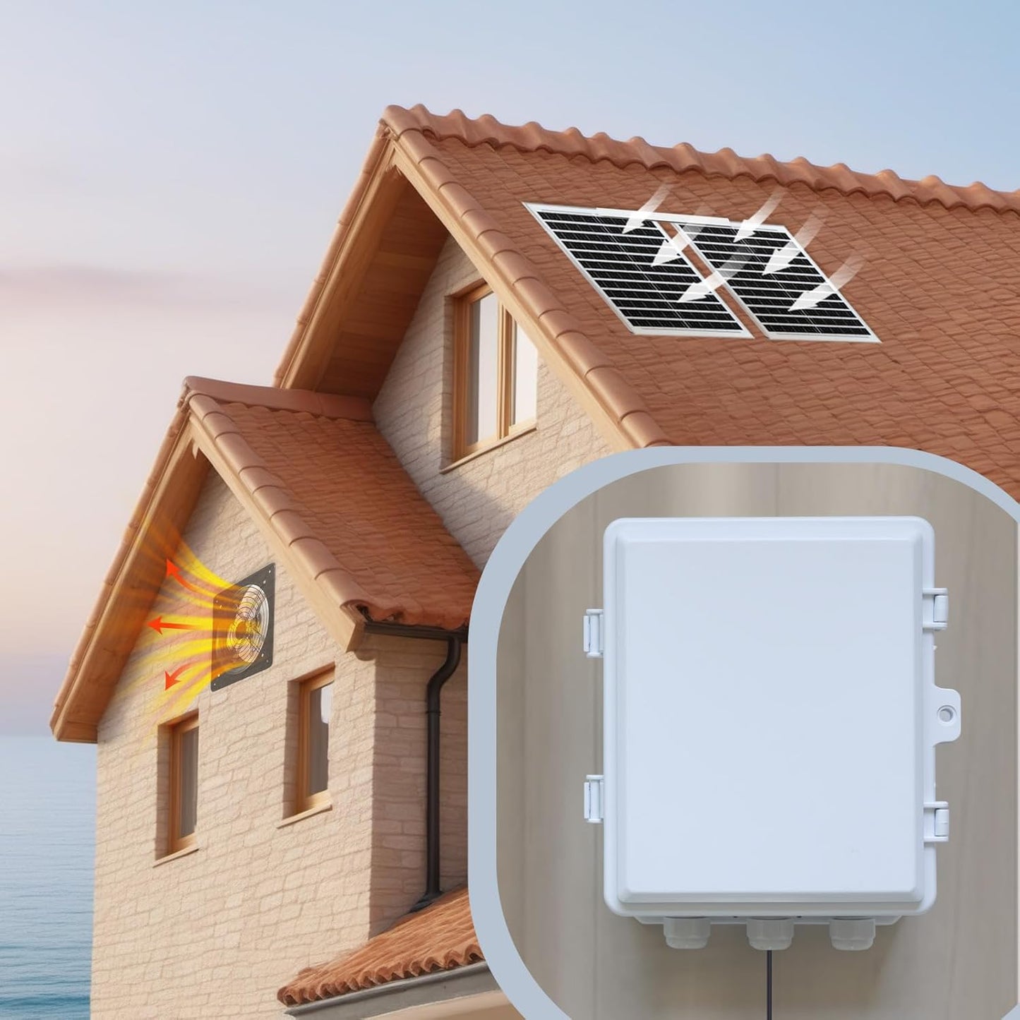40W Solar Fan with Thermostat, Solar Gable Vent Fan, 1800 CFM, Precision Temperature Control