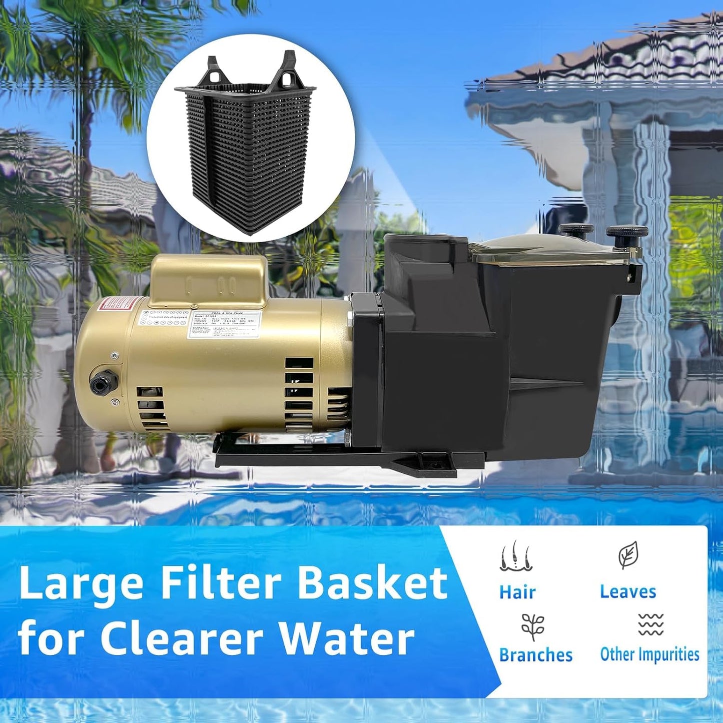 3HP Super Pool Pump 115/230V Single Speed, Compatible with Hayward Pool Pump, for All In-Ground Pool and Spa