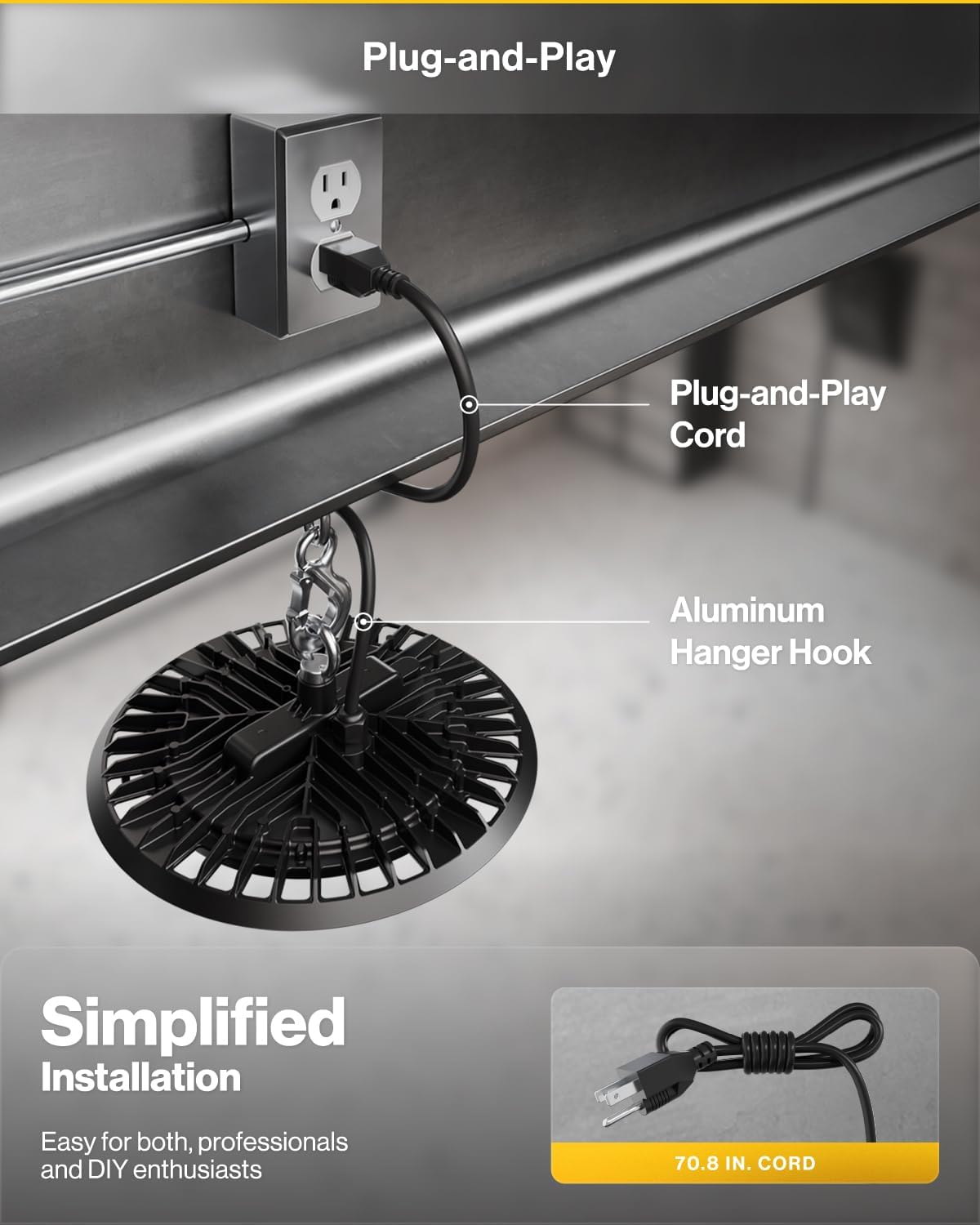 UFO LED High Bay Light, Waterproof Shop Lights, Plug & Play, 19500 LM, 150W, 3050K Neutral White,
