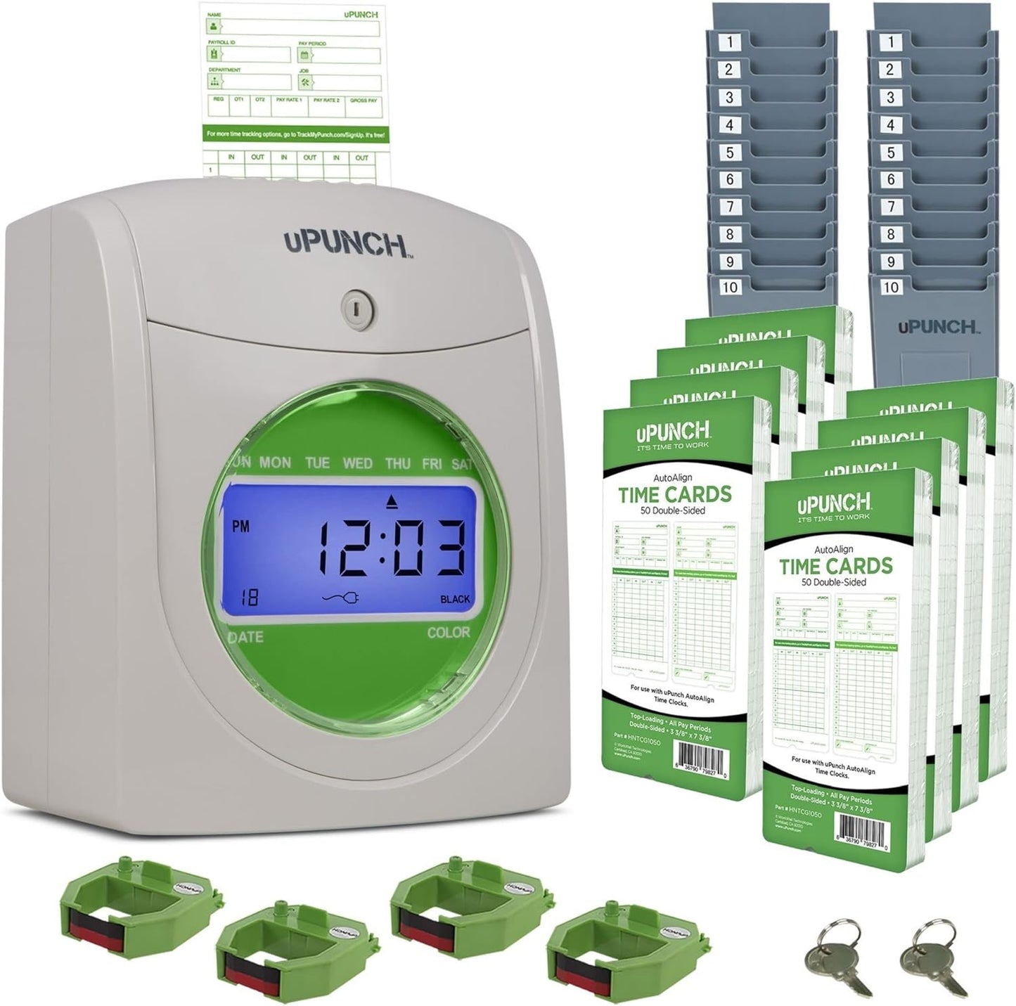 Small Business Start-Up Kit: AutoAlign Time Clock System with 400 T Carimeds, 4 Ribbons, and 2 Racks