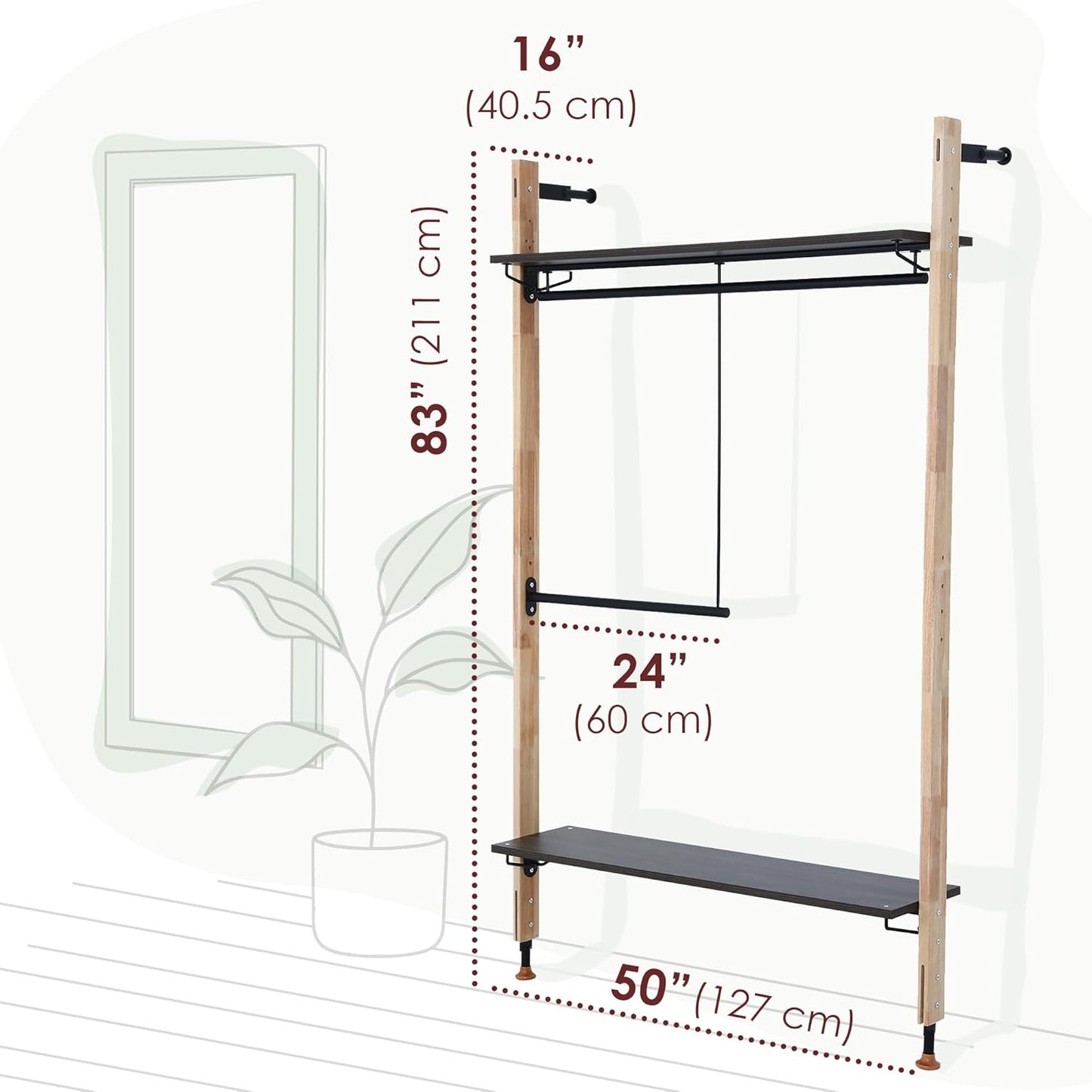 Wall Closet, Wall Mounted Clothing Rack, Industrial Closet System, Retail Display, 83 x 50 Inch