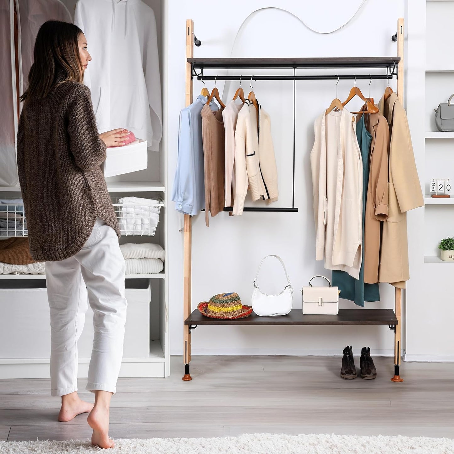 Wall Closet, Wall Mounted Clothing Rack, Industrial Closet System, Retail Display, 83 x 50 Inch