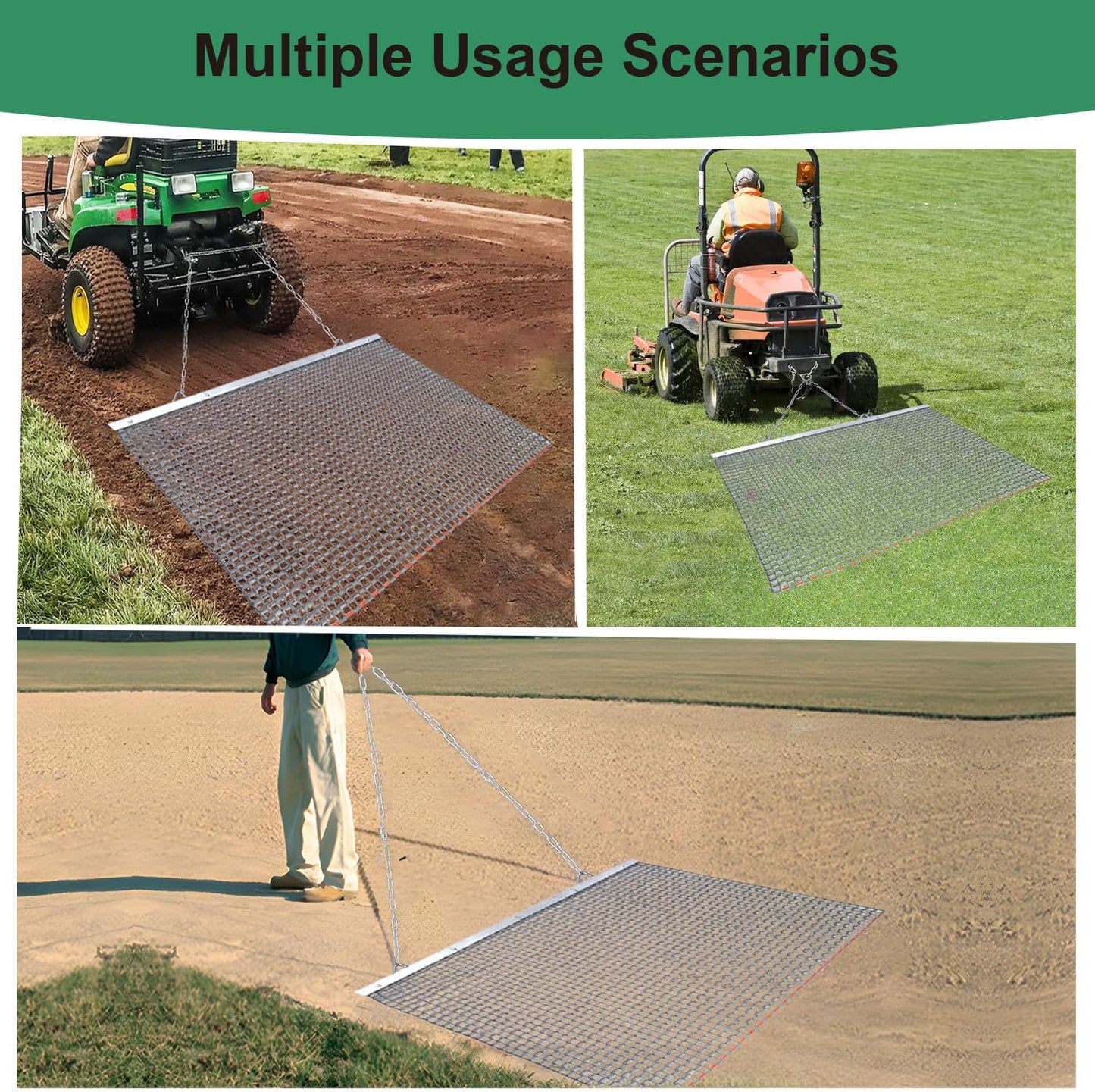 5 x 3 FT Heavy Duty Durable Drag for ATV/UTV and Tractors, Steel Mesh Field Surface Leveling Drag Mat