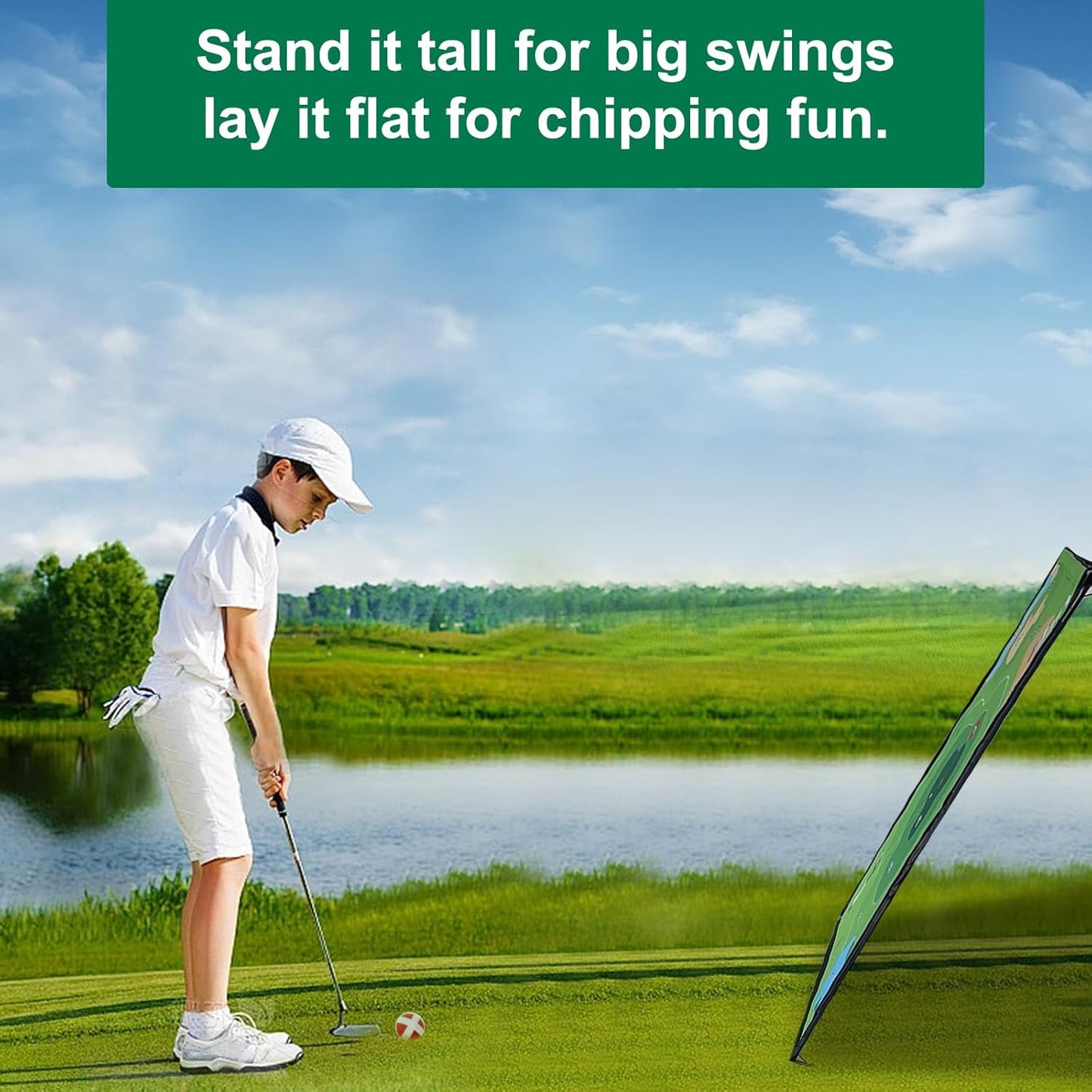 Golf Chipping Game Set, Portable Golf Practice Mat with 28 Balls, 2 Putters, Putting Mat and Carry Bag In/Outdoor
