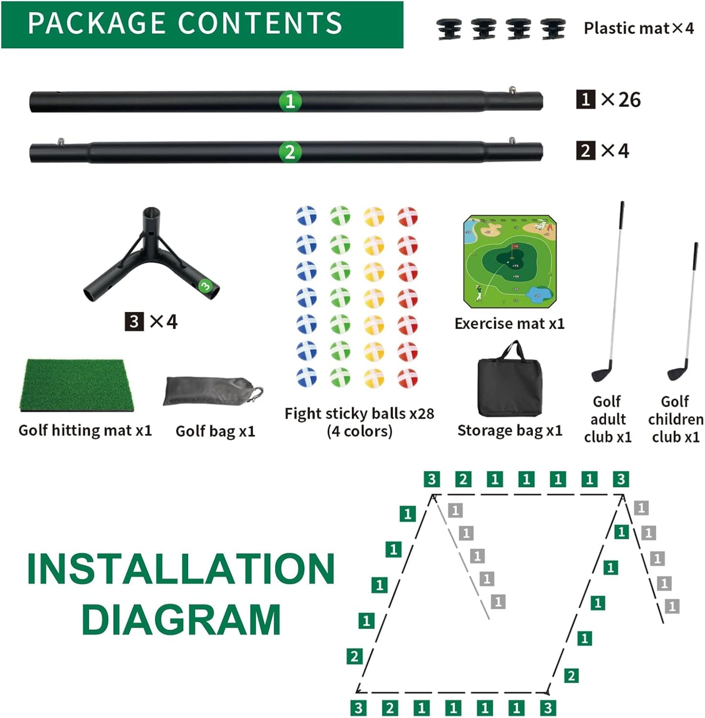 Golf Chipping Game Set, Portable Golf Practice Mat with 28 Balls, 2 Putters, Putting Mat and Carry Bag In/Outdoor