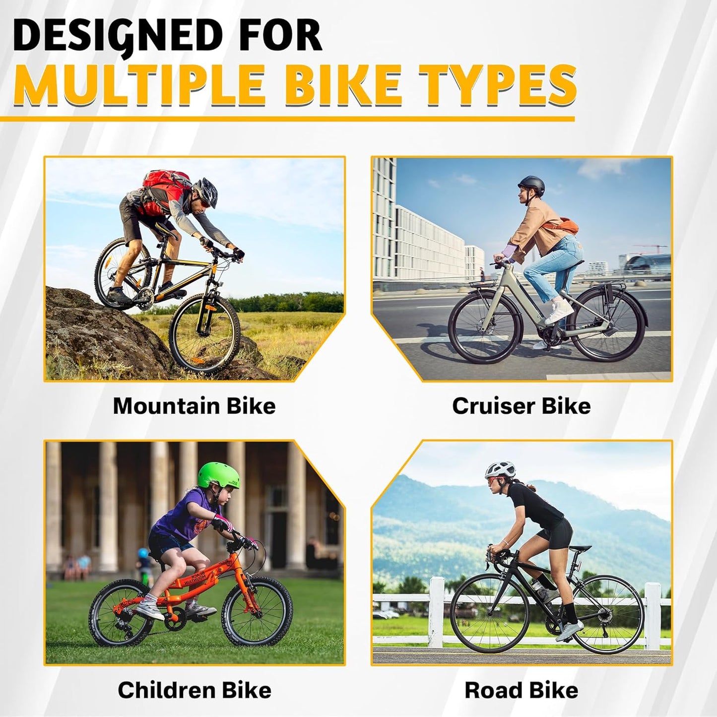 Freestanding Bike Stand, Vertical Bicycle Organizer with Adjustable Hooks, Holds Up to 6 Bikes & 6 Helmets