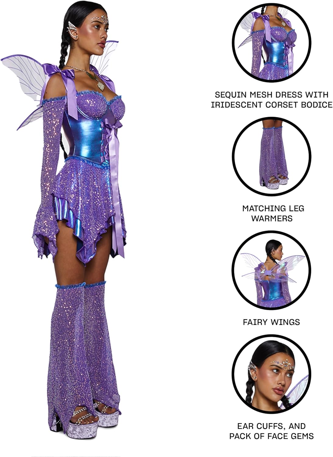 Cyber Fairy Costume, Sequin Fairycore Outfit, X-Small