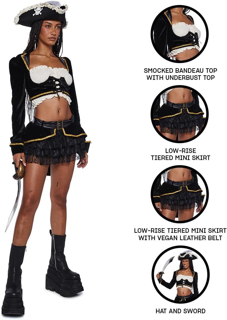 Dolls Kill Pirate Maiden Costume - Ren-Faire Crop Top Mini Skirt Outfit by Trickz 'n Treatz - X-Small