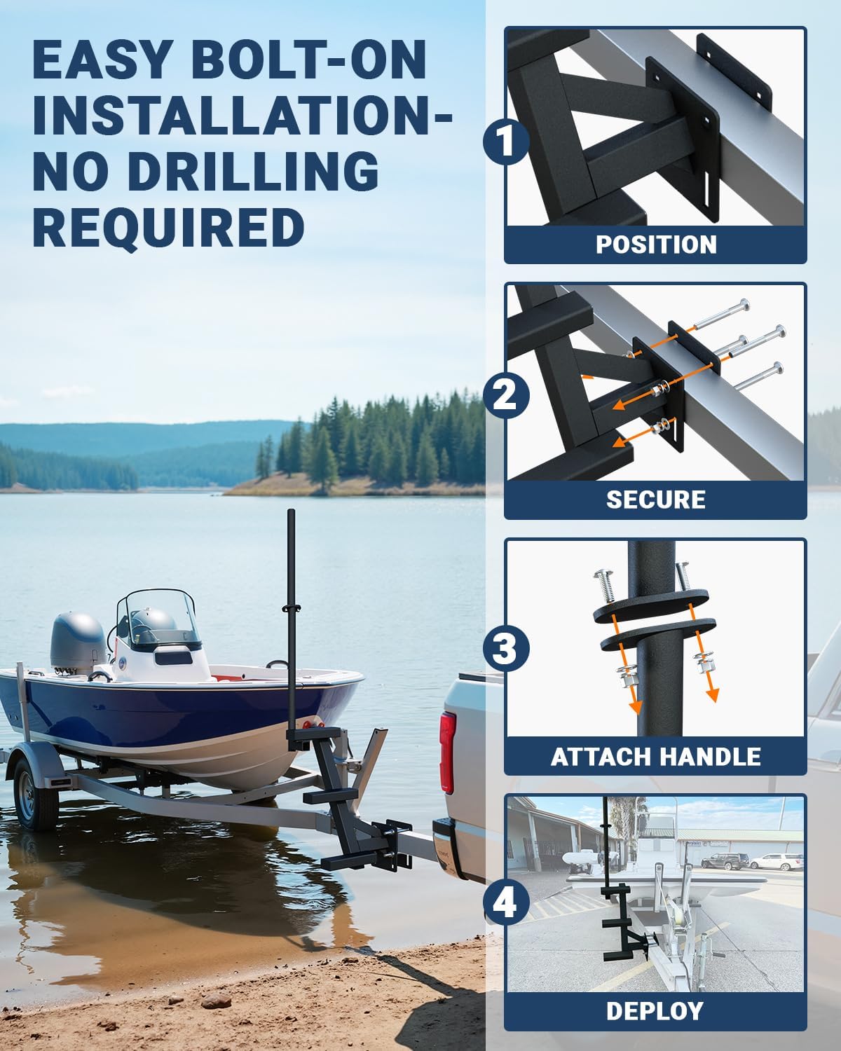 Boat Trailer Steps with Handrail Heavy-Duty Boat Boarding Step Ladder for The Tongue, Side Mount Non Slip 3 Steps