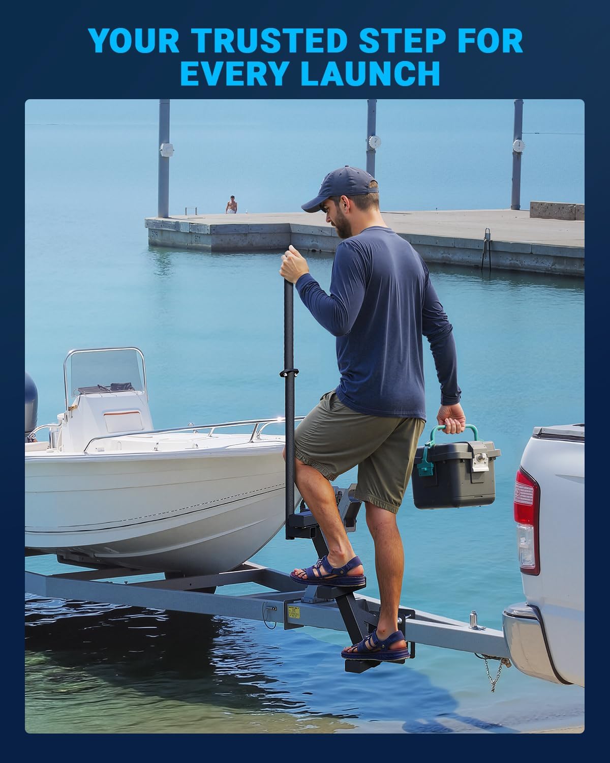 Boat Trailer Steps with Handrail Heavy-Duty Boat Boarding Step Ladder for The Tongue, Side Mount Non Slip 3 Steps
