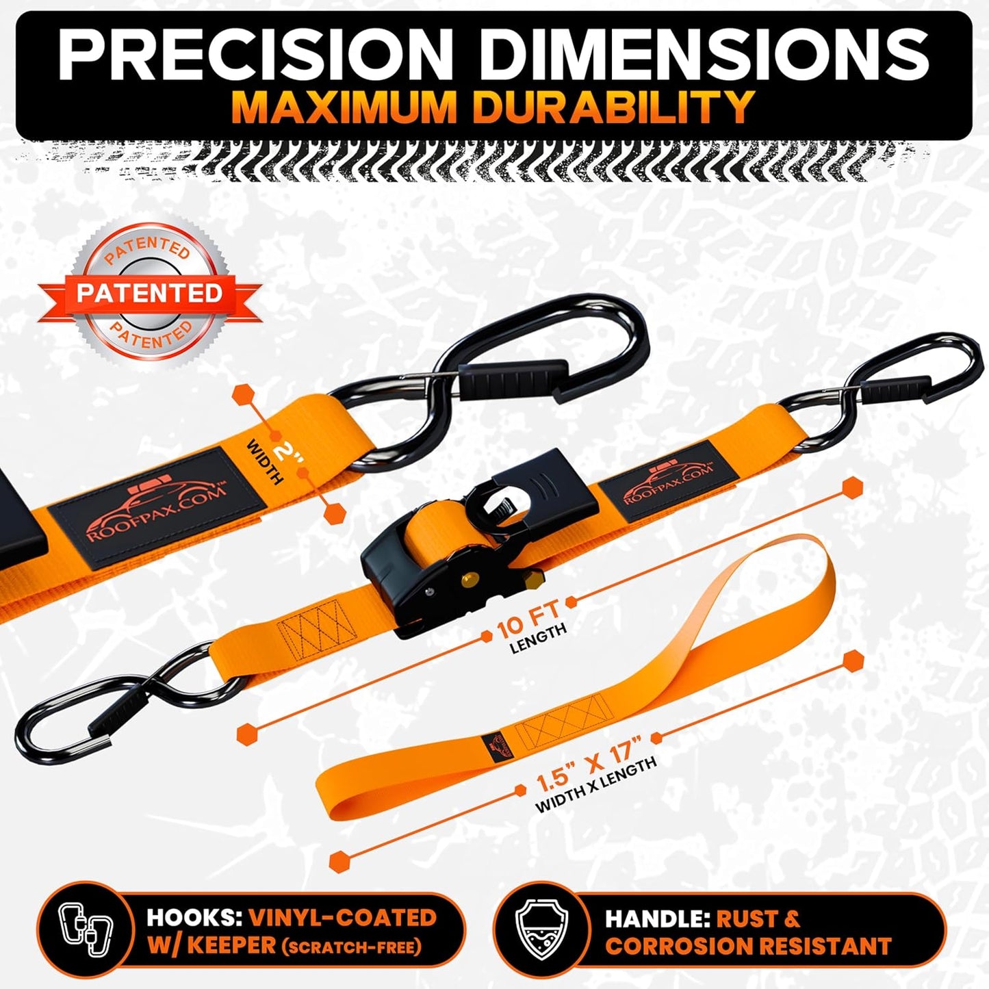 Premium 2' x 10' Retractable Ratchet Straps, 4 Pack, 3000lbs Break Strength, Heavy Duty, Auto-Retracting