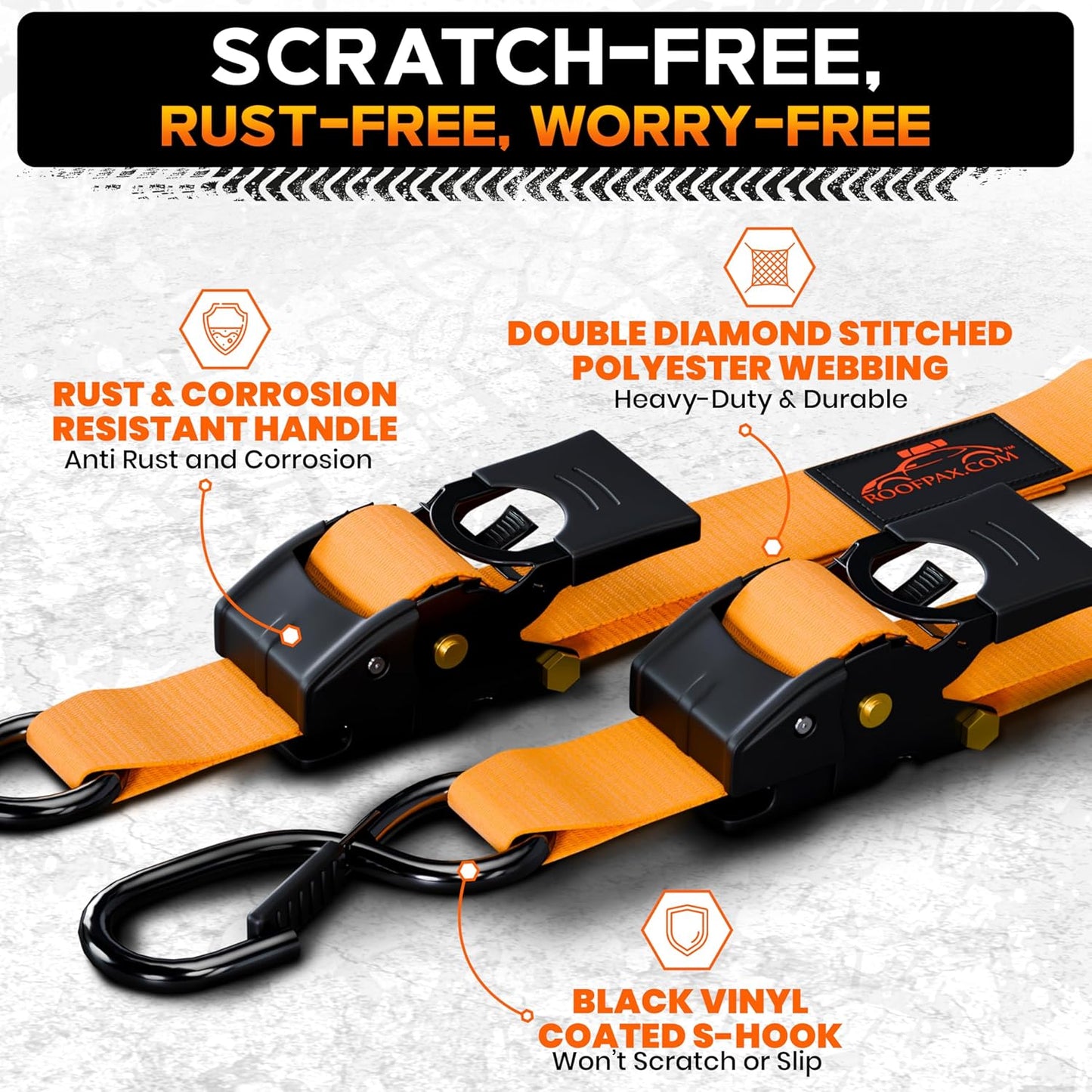 Premium 2' x 10' Retractable Ratchet Straps, 4 Pack, 3000lbs Break Strength, Heavy Duty, Auto-Retracting