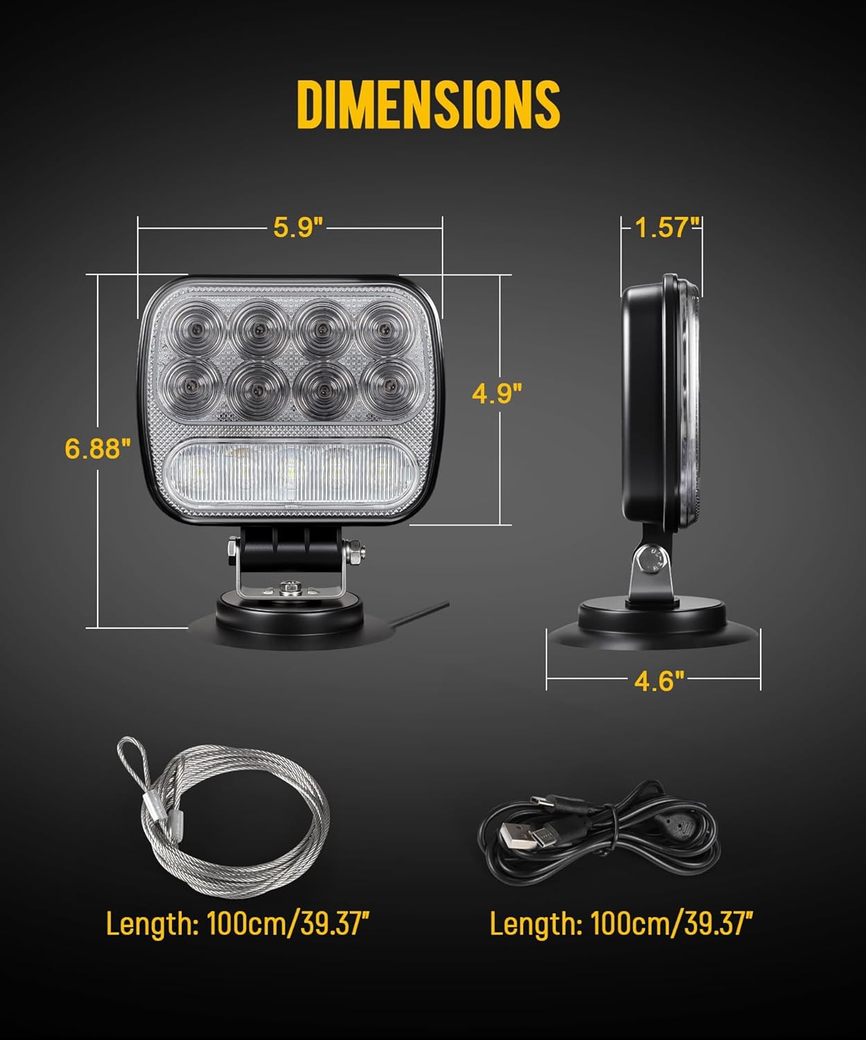 Wireless LED Trailer Light Kit, Magnetic Towing Tail Lights, w/ 7-Pin Plug, Dual USB Charger, 12-24V