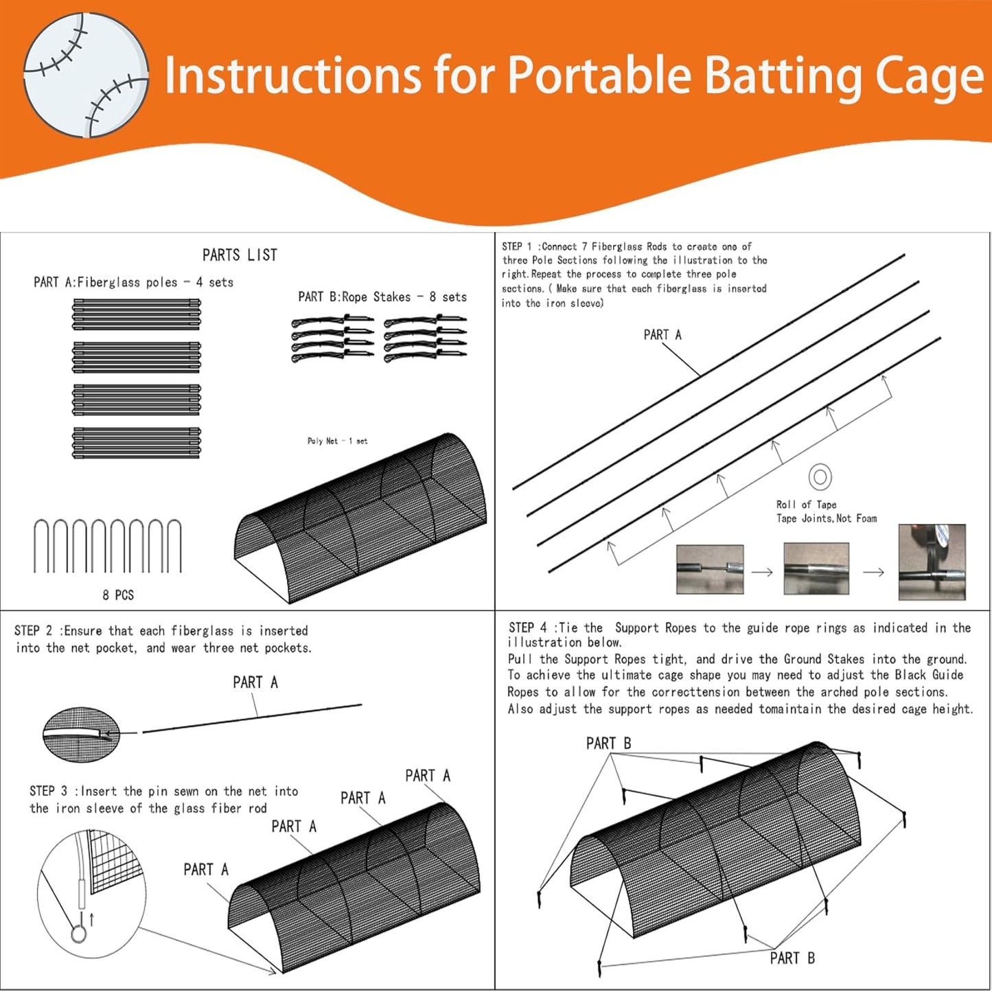 30x13x9ft Portable Baseball Batting Cage Net for Backyard, for Baseball Practice, Softball Hitting Equipment, Collapsible