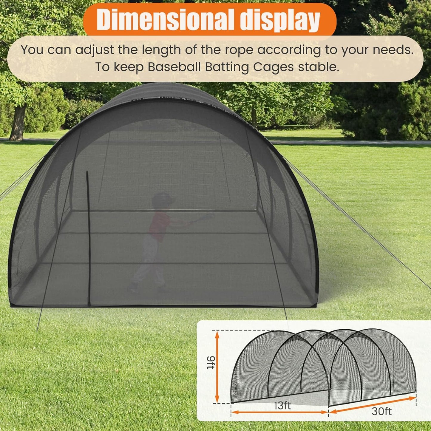 30x13x9ft Portable Baseball Batting Cage Net for Backyard, for Baseball Practice, Softball Hitting Equipment, Collapsible