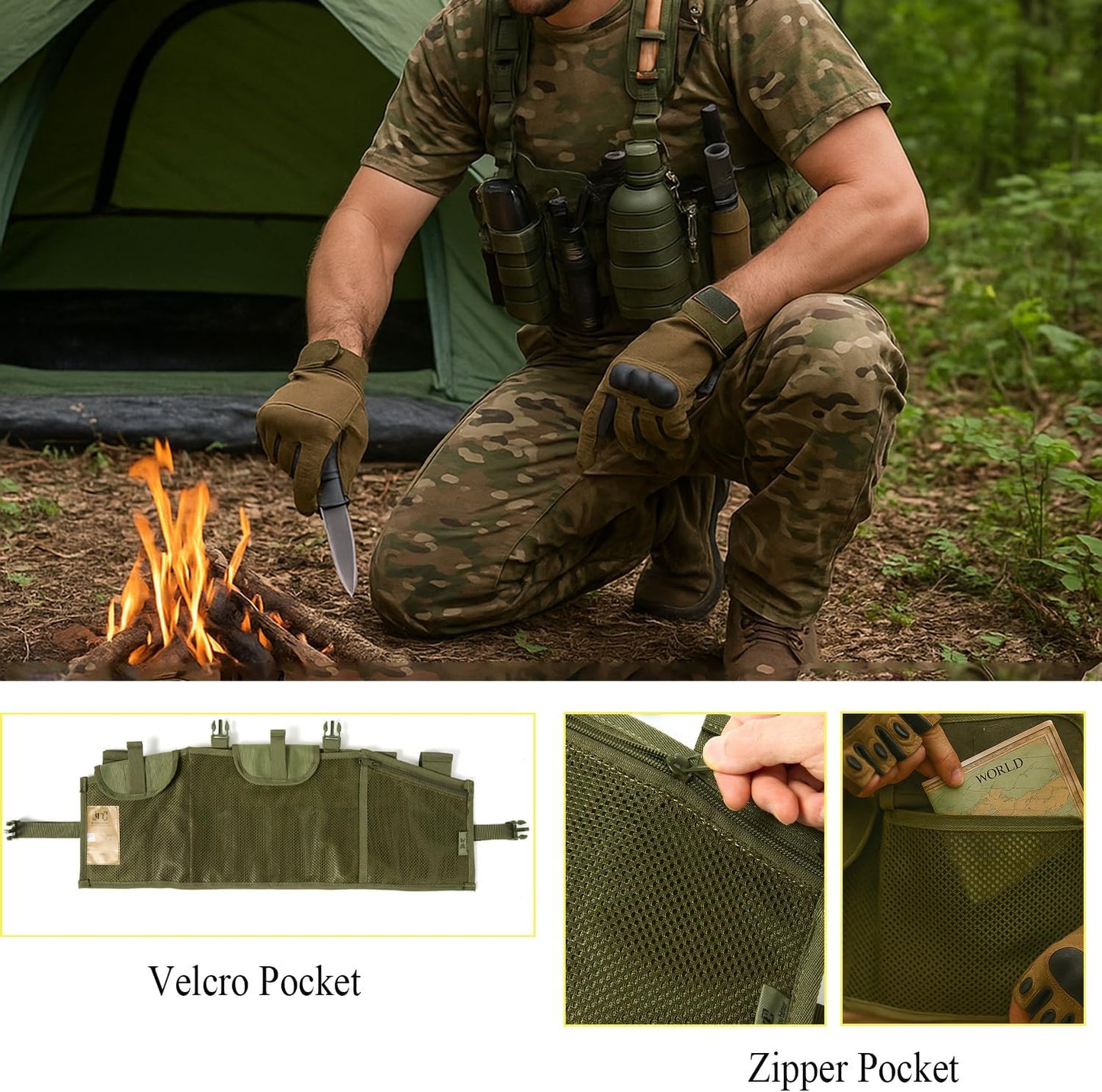 Military Chest Rig MOLLE II Tactical Assault Panel (TAP) Vest, Army Vest with Straps OD