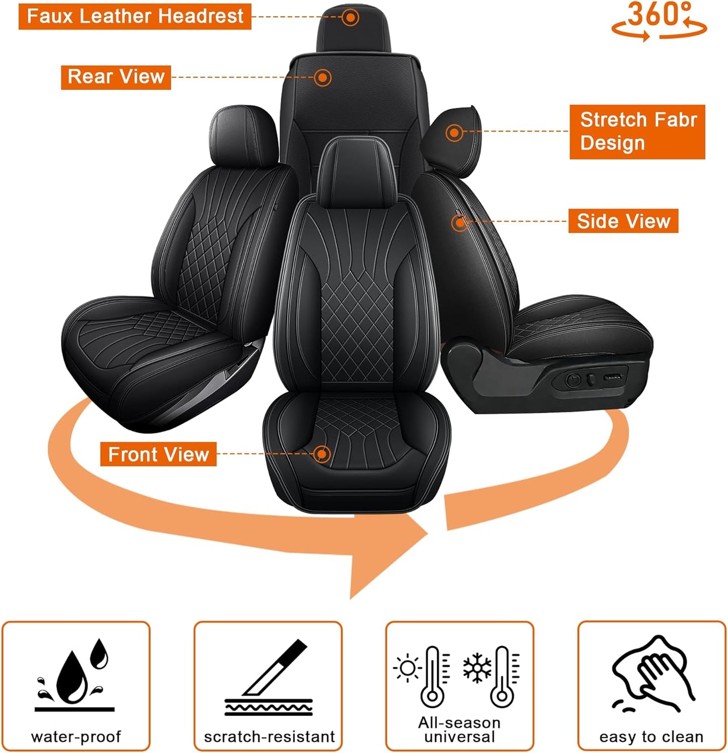 Front Seat Covers, Fit for Dodge RAM1500 2500 3500 2002-2025, Waterproof and Non-Slip Faux Leather