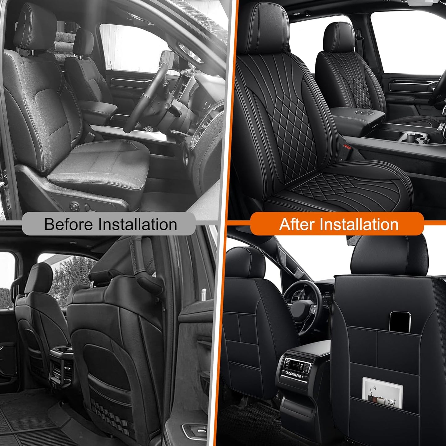 Front Seat Covers, Fit for Dodge RAM1500 2500 3500 2002-2025, Waterproof and Non-Slip Faux Leather